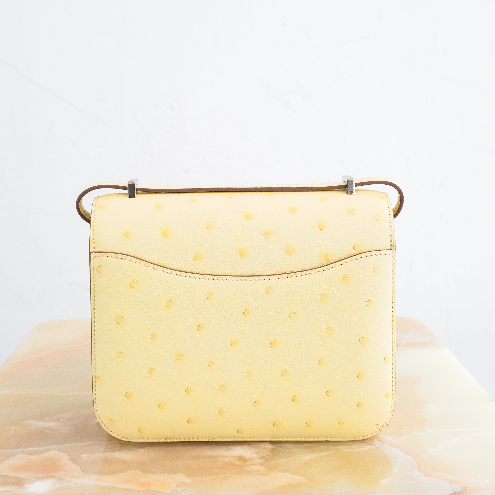 NEW Hermes Constance 18 Mini Ostrich Jaune Milton Palladium Hardware Bag | Authentic Preloved - Reloved Again