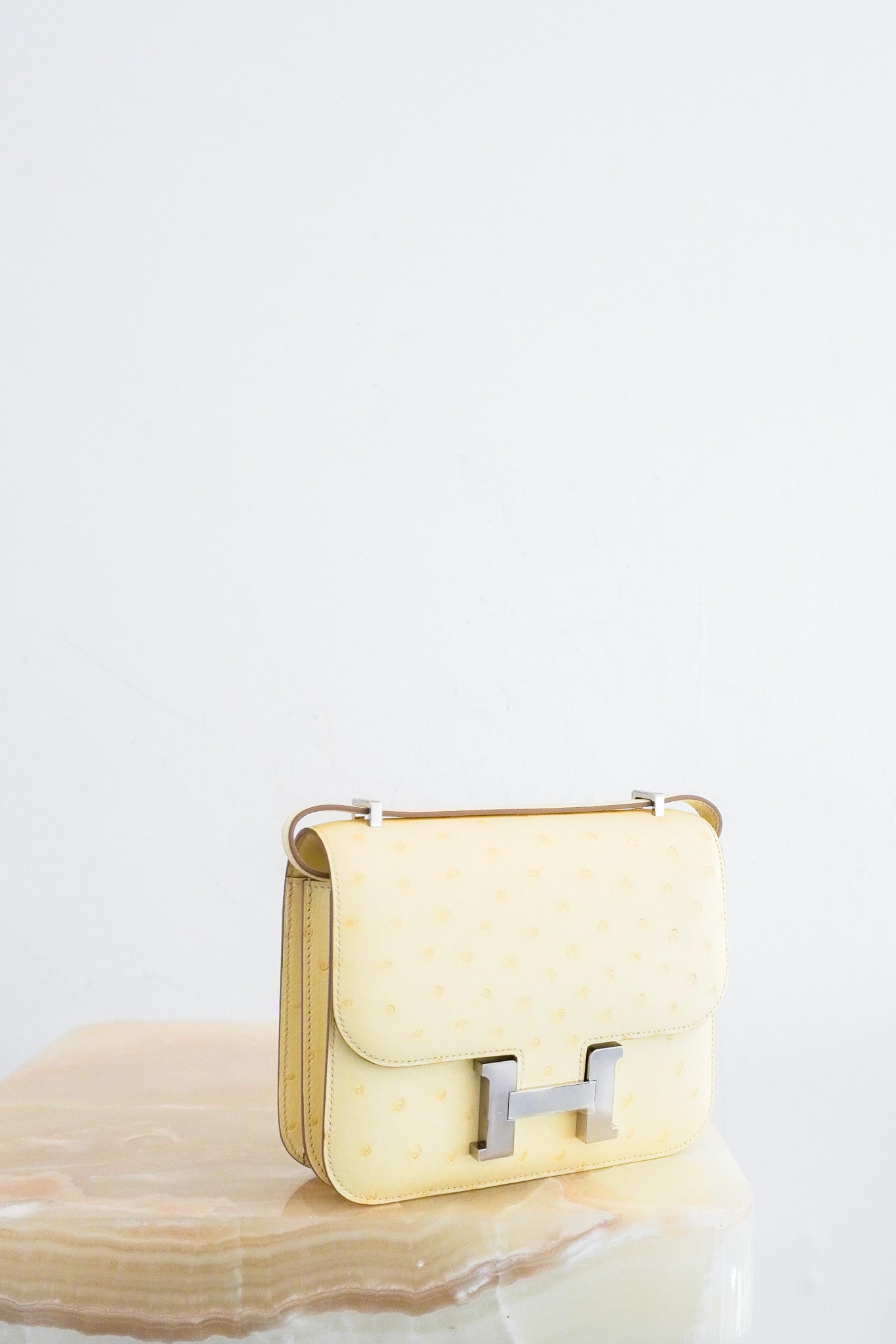 NEW Hermes Constance 18 Mini Ostrich Jaune Milton Palladium Hardware Bag | Authentic Preloved - Reloved Again