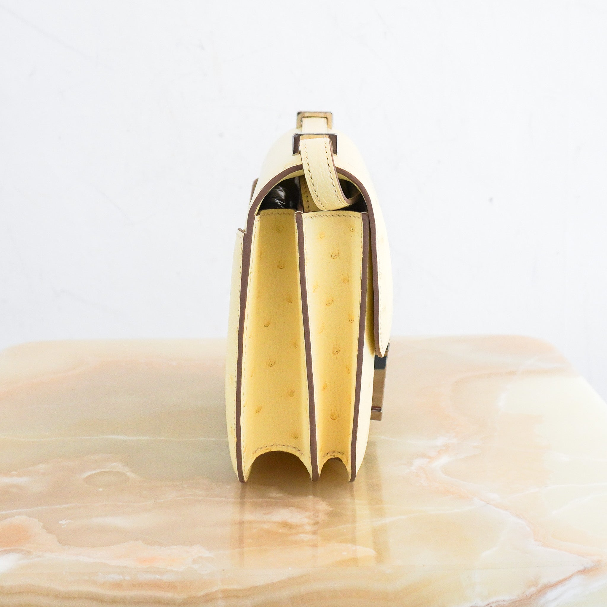 NEW Hermes Constance 18 Mini Ostrich Jaune Milton Palladium Hardware Bag | Authentic Preloved - Reloved Again