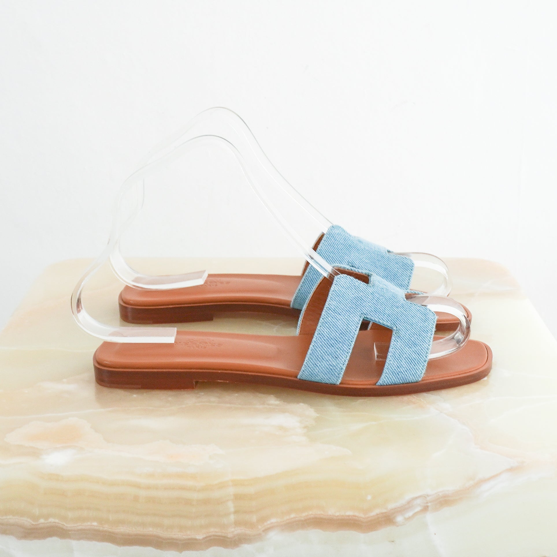 NEW Hermès Oran Blue Denim Sandals (RRP £1000) | Authentic Preloved - Reloved Again