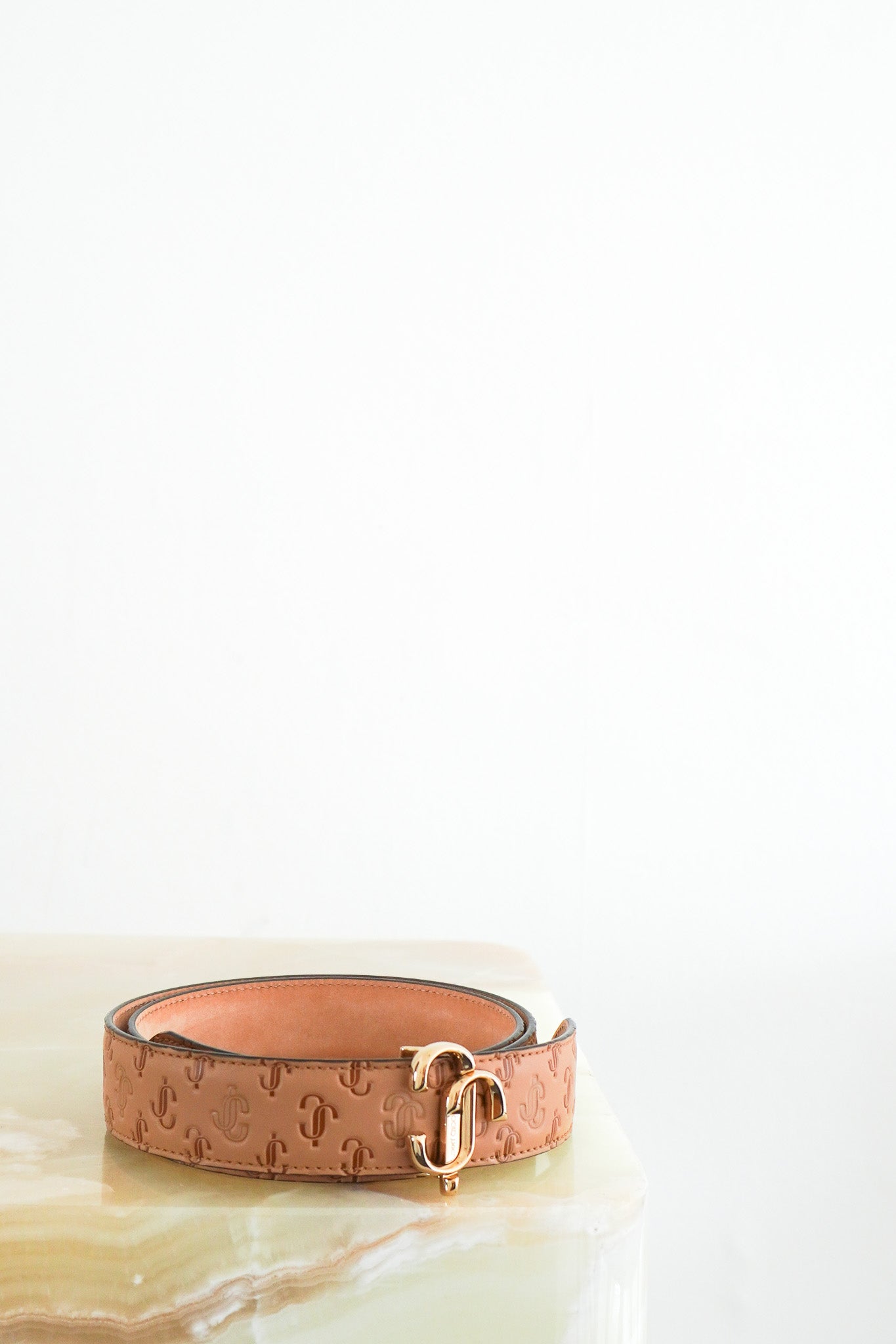 NEW Jimmy Choo Monogram Embossed Belt in Beige RRP £325 | Authentic Preloved FINAL SALE - Reloved Again