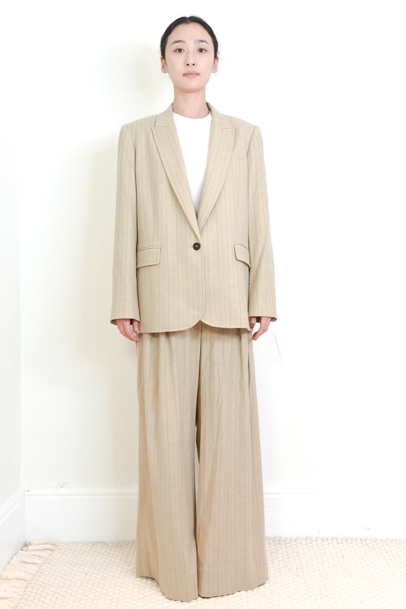 NEW ME+EM Cream and Chocolate Pinstripe Trousers RRP £250 FINAL SALE | Authentic Preloved - Reloved Again