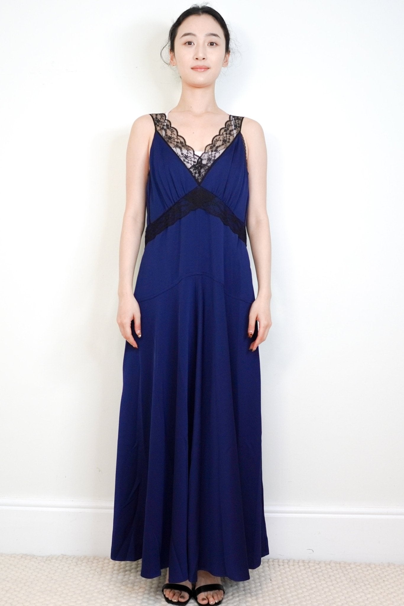 NEW ME+EM Navy Satin and Lace Maxi Slip Dress RRP £265 | Authentic Preloved - Reloved Again
