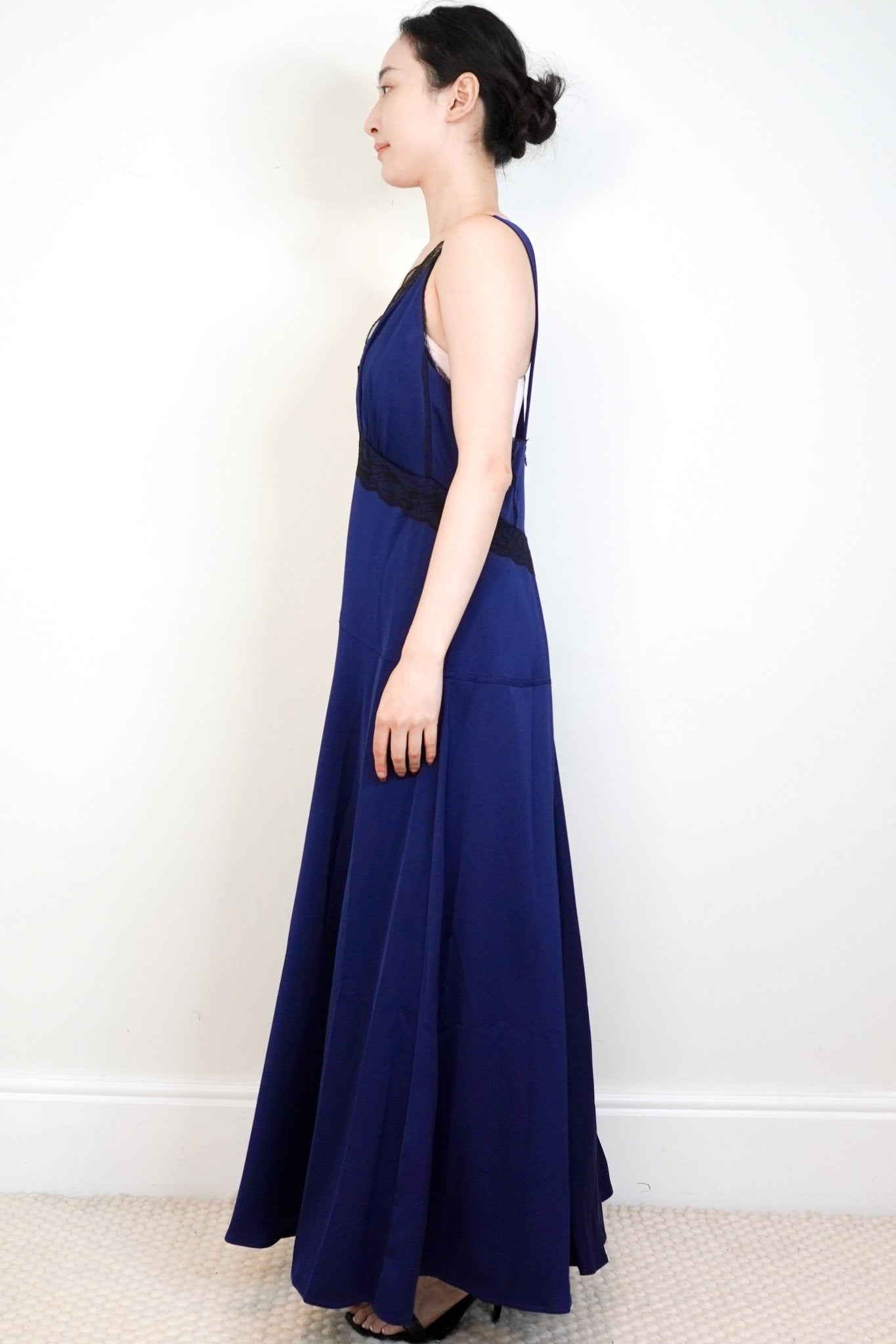 NEW ME+EM Navy Satin and Lace Maxi Slip Dress RRP £265 | Authentic Preloved - Reloved Again