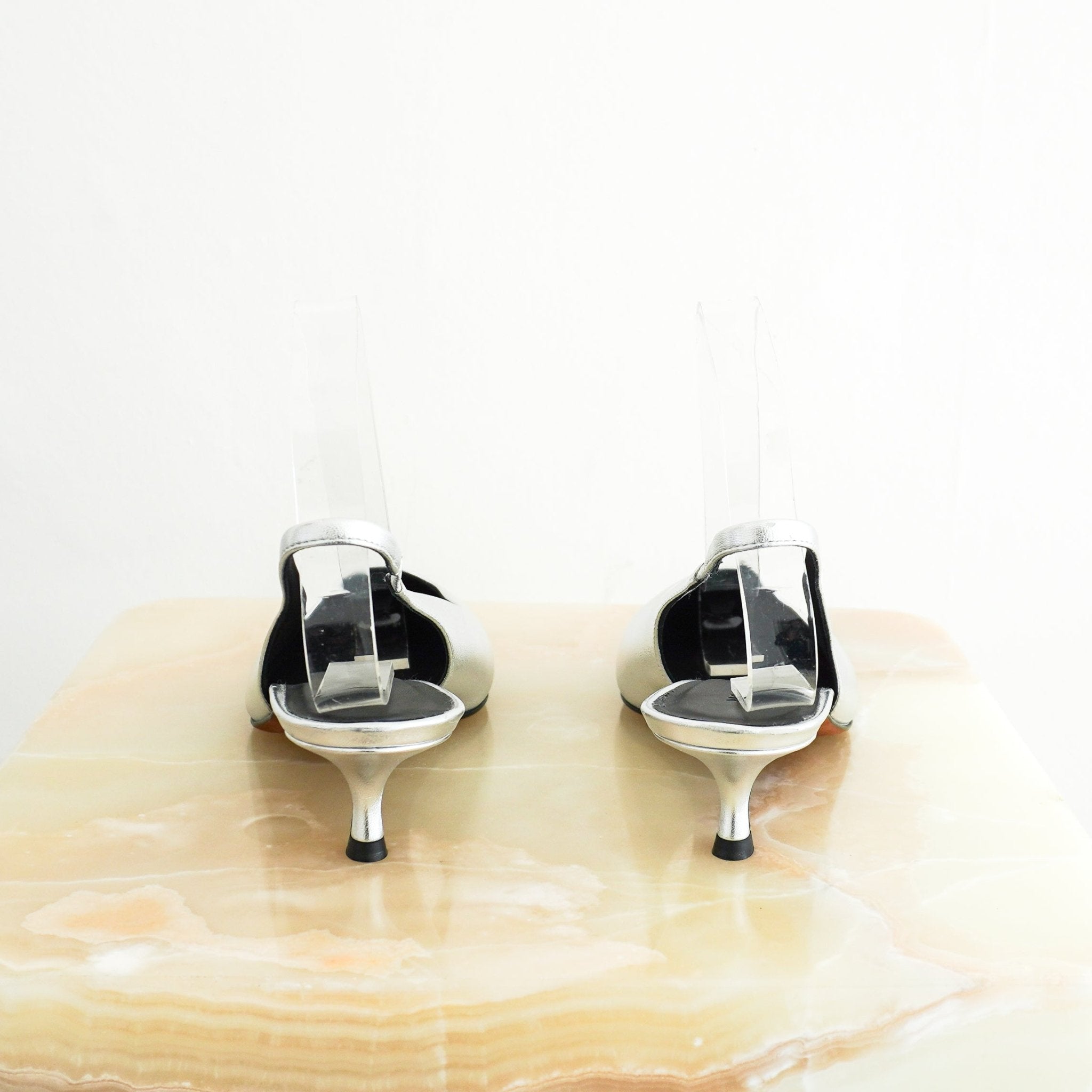 NEW ME+EM Silver Metallic Kitten Heels RRP £250 | Authentic Preloved - Reloved Again