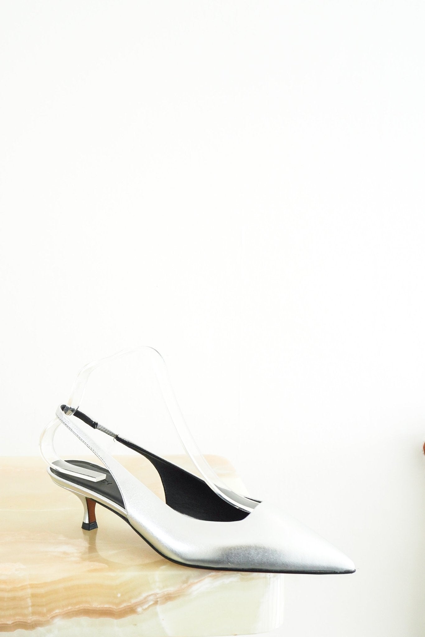 NEW ME+EM Silver Metallic Kitten Heels RRP £250 | Authentic Preloved - Reloved Again