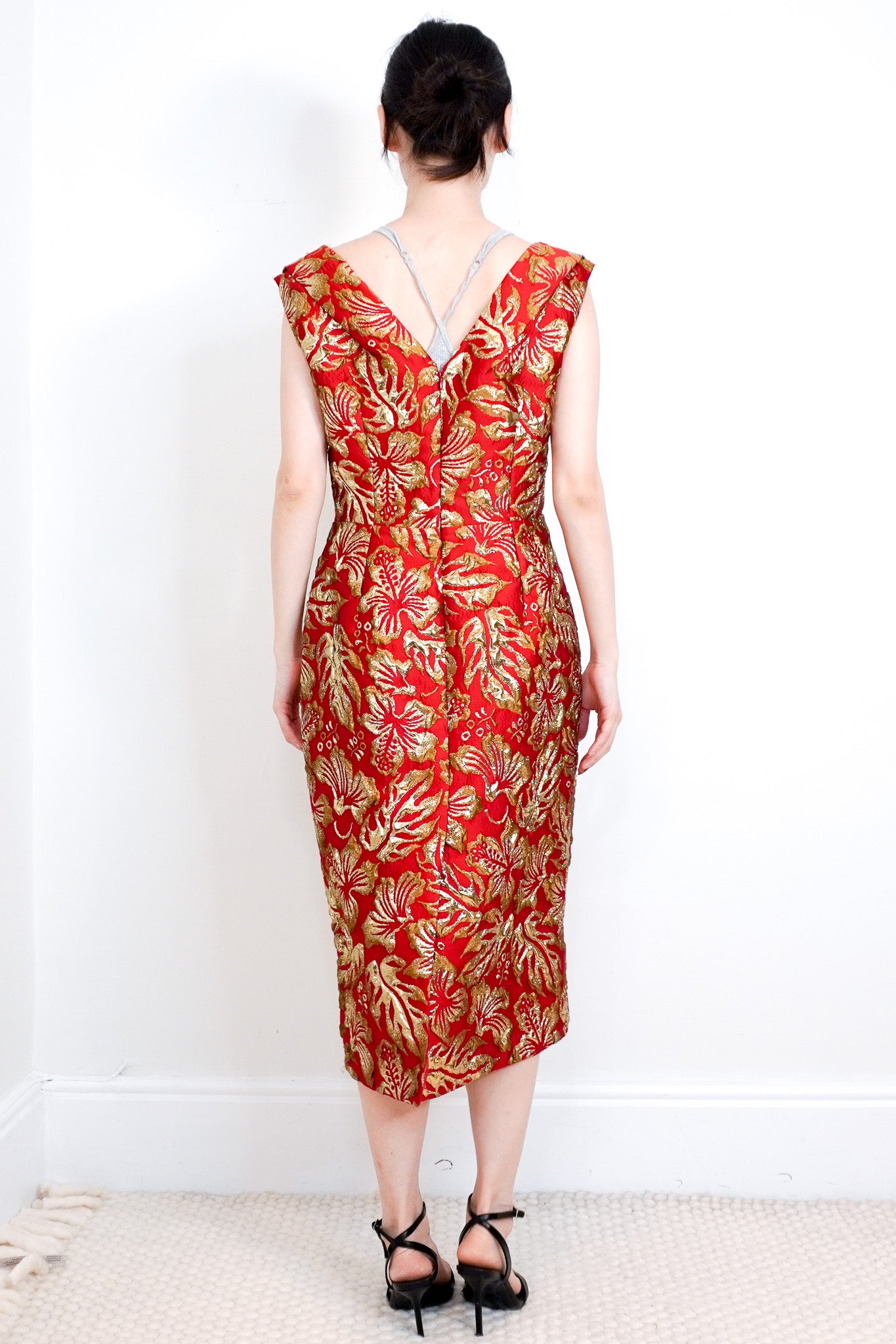 NEW Prada Red & Gold Cloquet Ibiscus Jacquard Dress RRP £2.2K | Authentic Preloved - Reloved Again