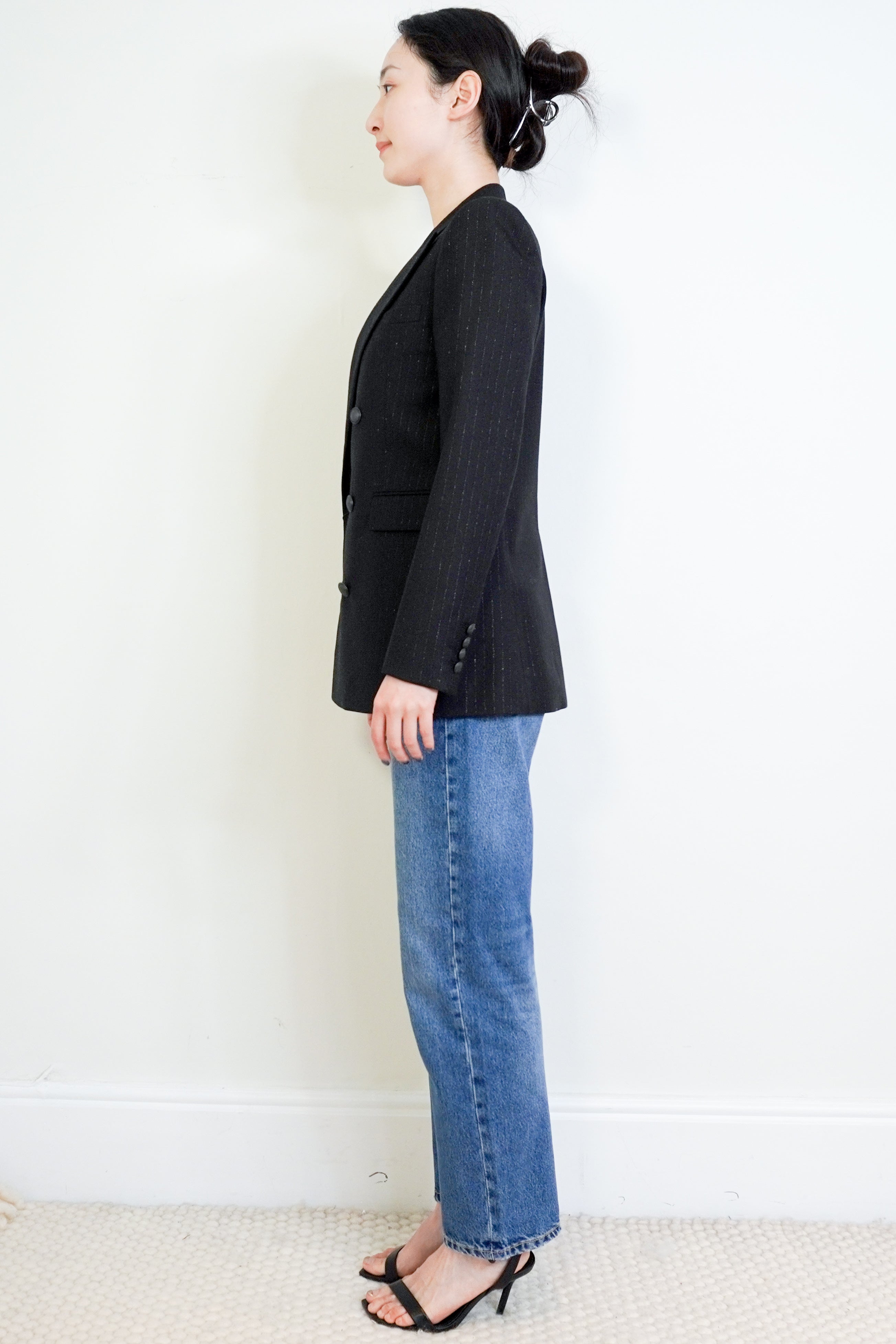 NEW-Saint-Laurent-Black-Glitter-Pinstripe-Blazer-side-picture-Chelsea-London