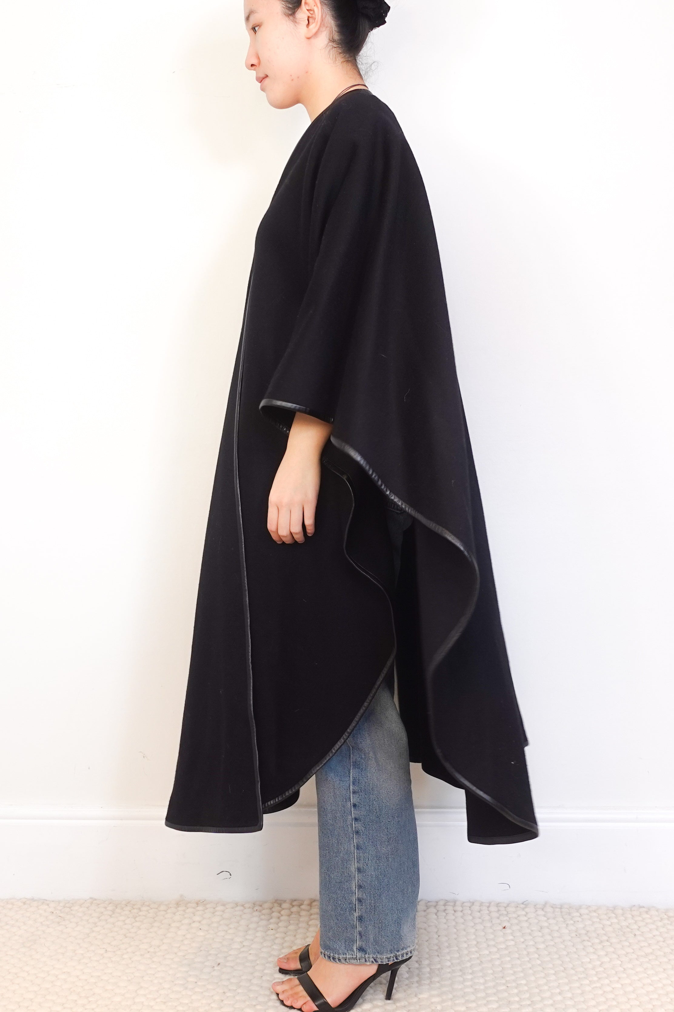 NEW-Saint-Laurent-Black-Wool-Cape-side-picture-Chelsea-London