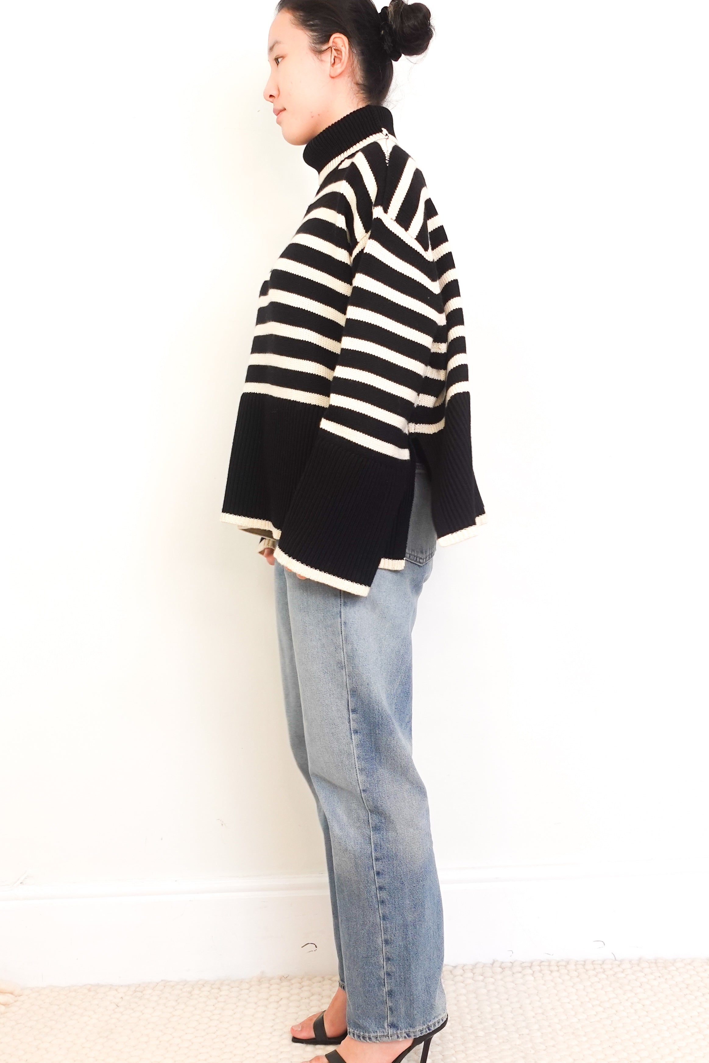 NEW-Toteme-Black Stripe Signature-Turtle-Neck-Jumper-side-picture-Chelsea-London