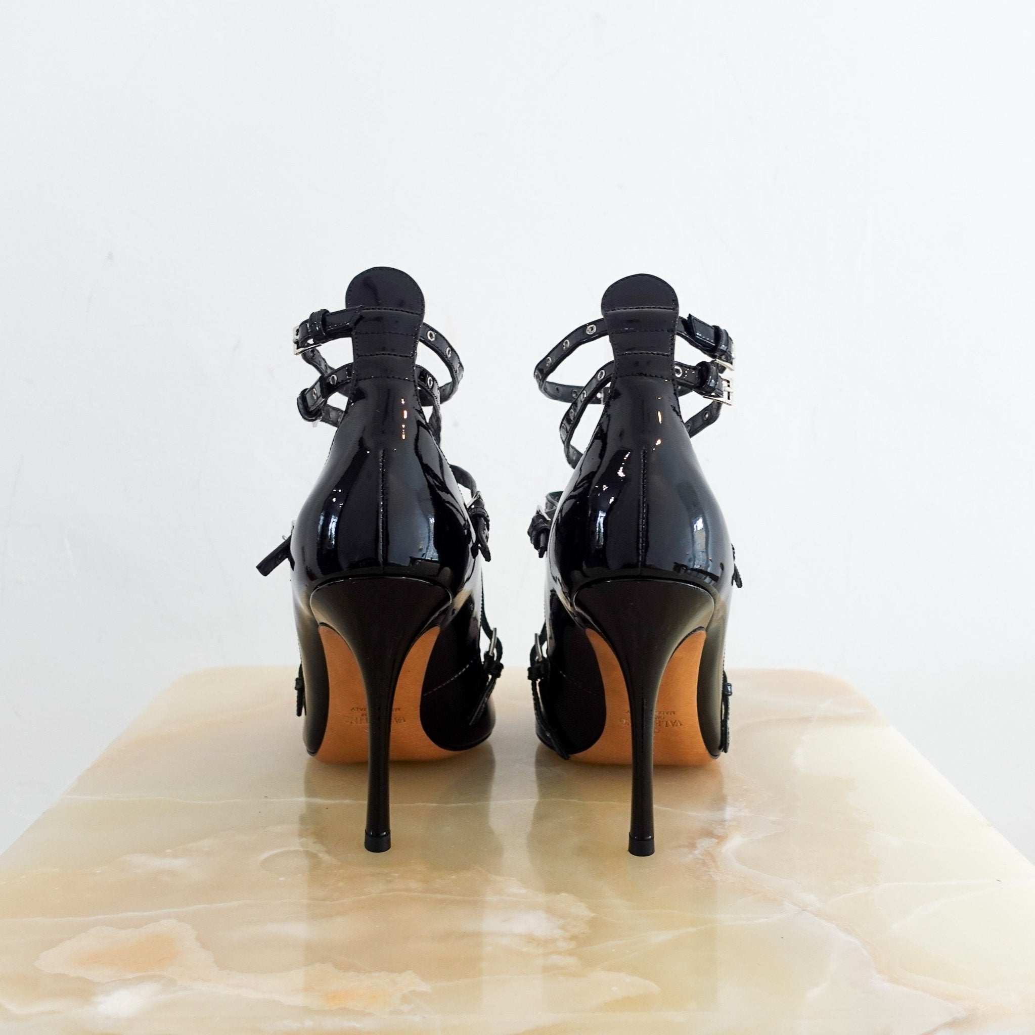NEW Valentino Black Patent Strappy Love Latch Stiletto Heels RRP £700 | Authentic Preloved - Reloved Again