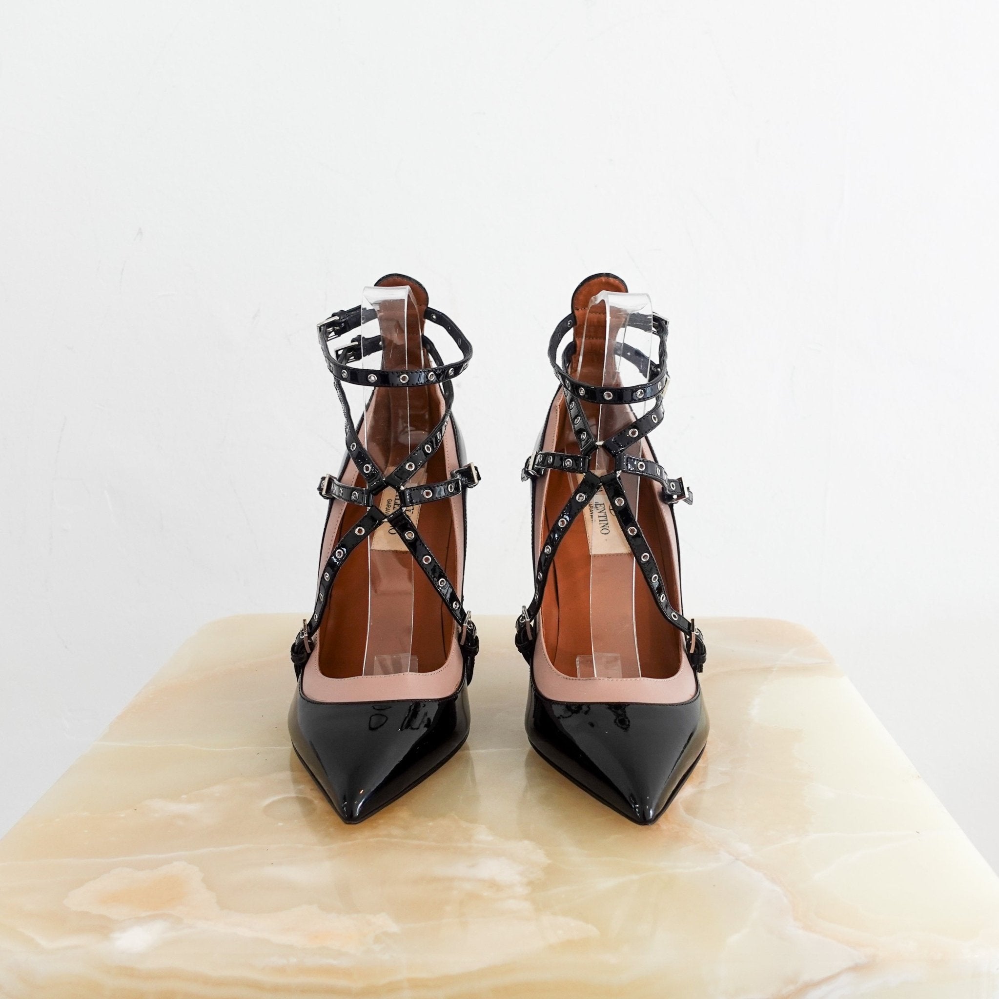 NEW Valentino Black Patent Strappy Love Latch Stiletto Heels RRP £700 | Authentic Preloved - Reloved Again