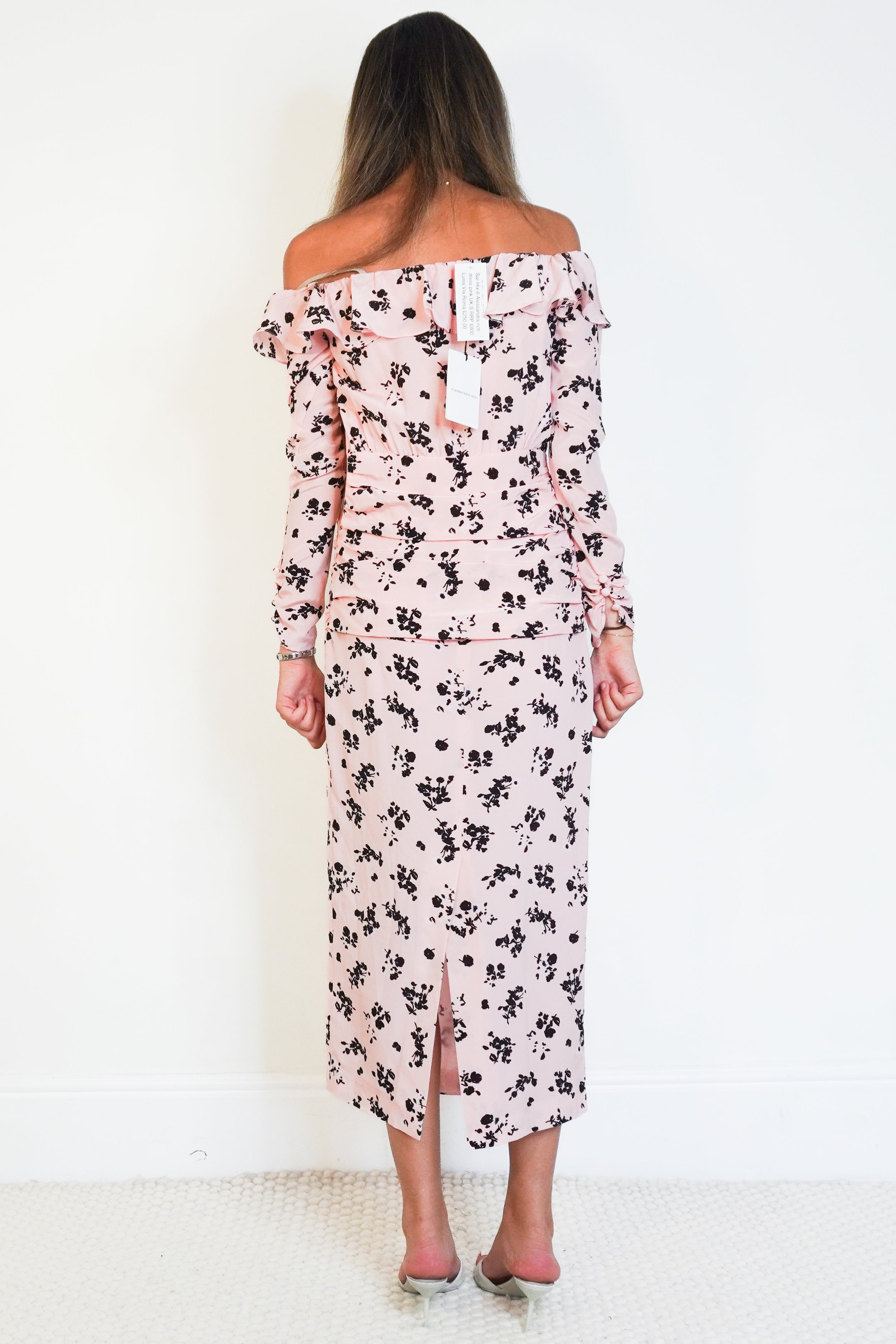NEW_Alessandra_Rich_Rose_Print_Silk_Off_The_Shoulder_Dress_back_photo_chelsea_london