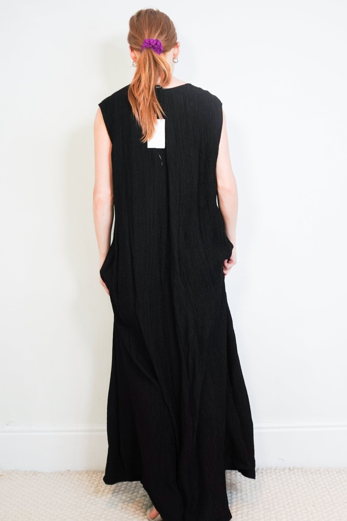 NEW Anine Bing Black Constance Crinkle Dress back photo chelsea london