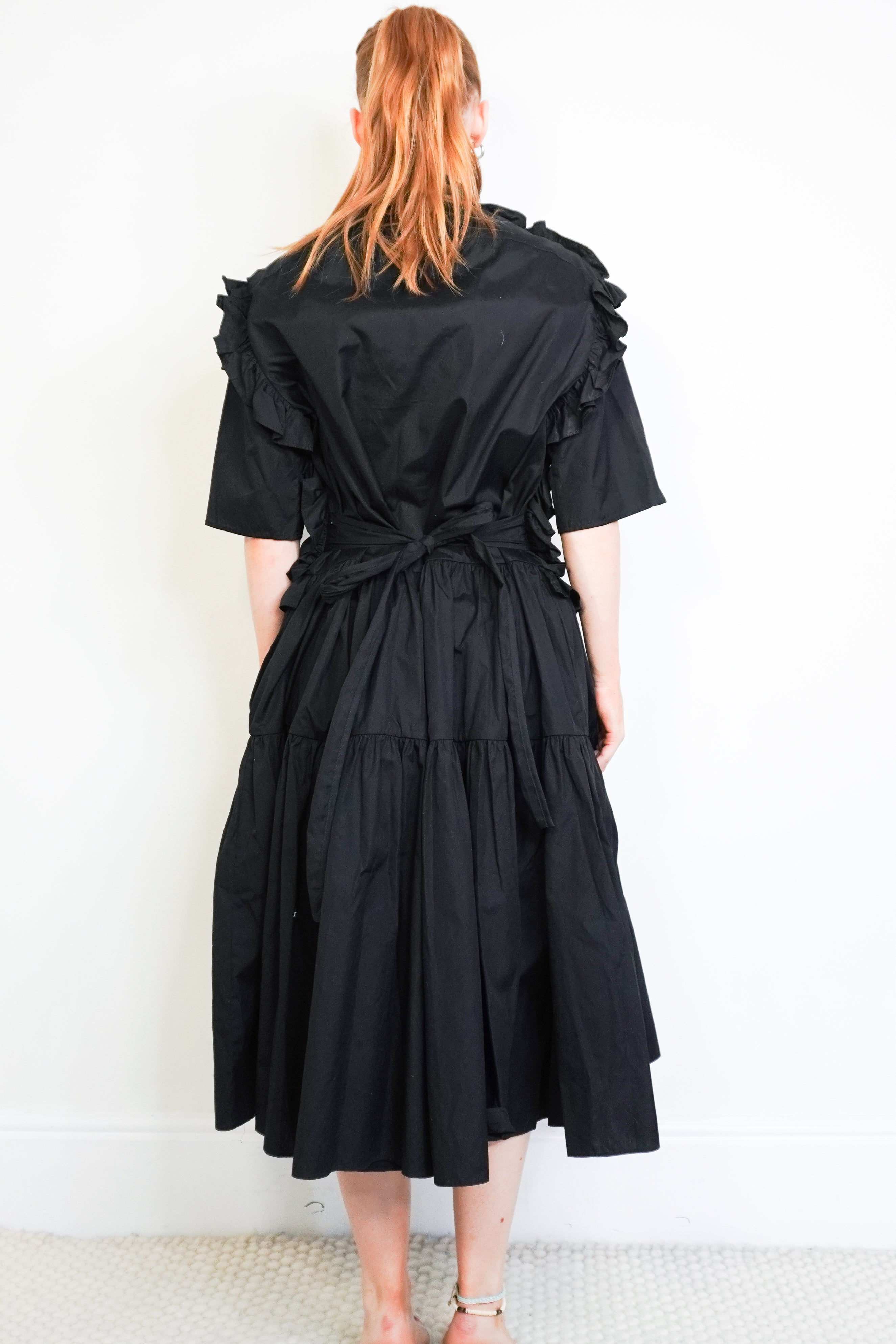NEW Cecilie Bahnsen Black Lydia Cotton Midi Dress back photo chelsea london 