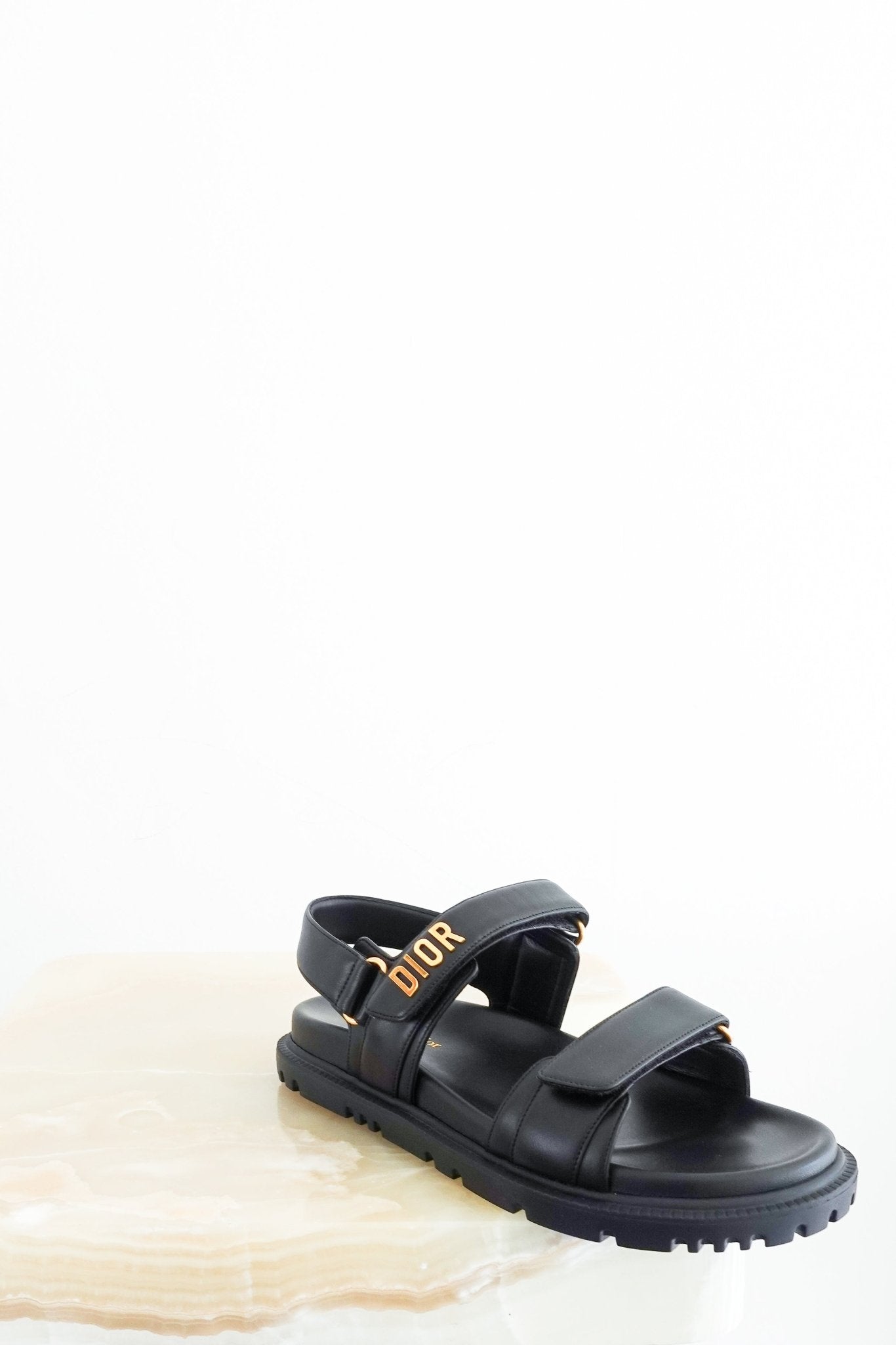 NEW Dior Dioract Black Dad Sandals with Gold Hardware RRP £890 FINAL SALE | Authentic Preloved - Reloved Again