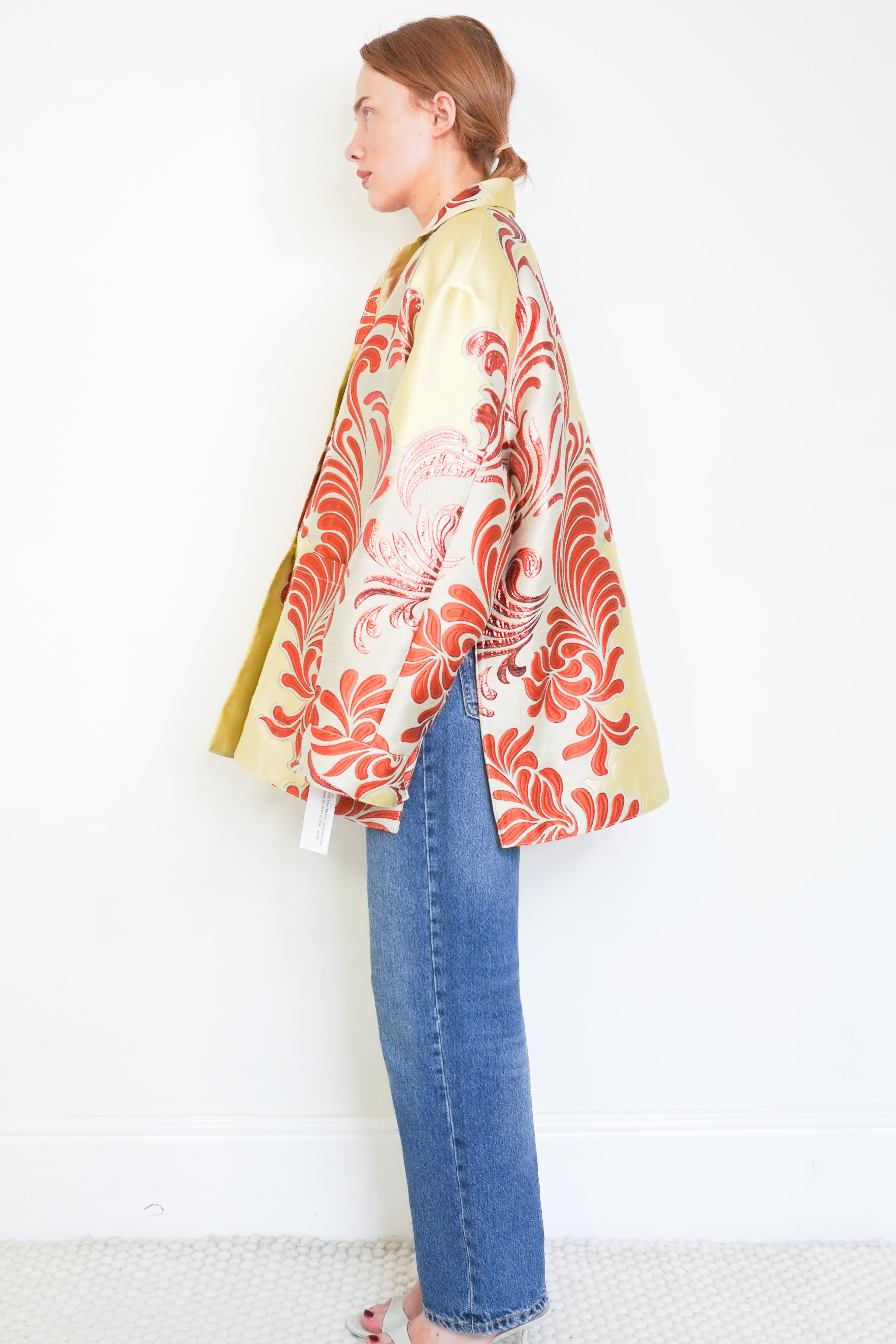NEW Etro Metallic Gold &amp; Red Jacquard Overshirt Jacket side photo chelsea london
