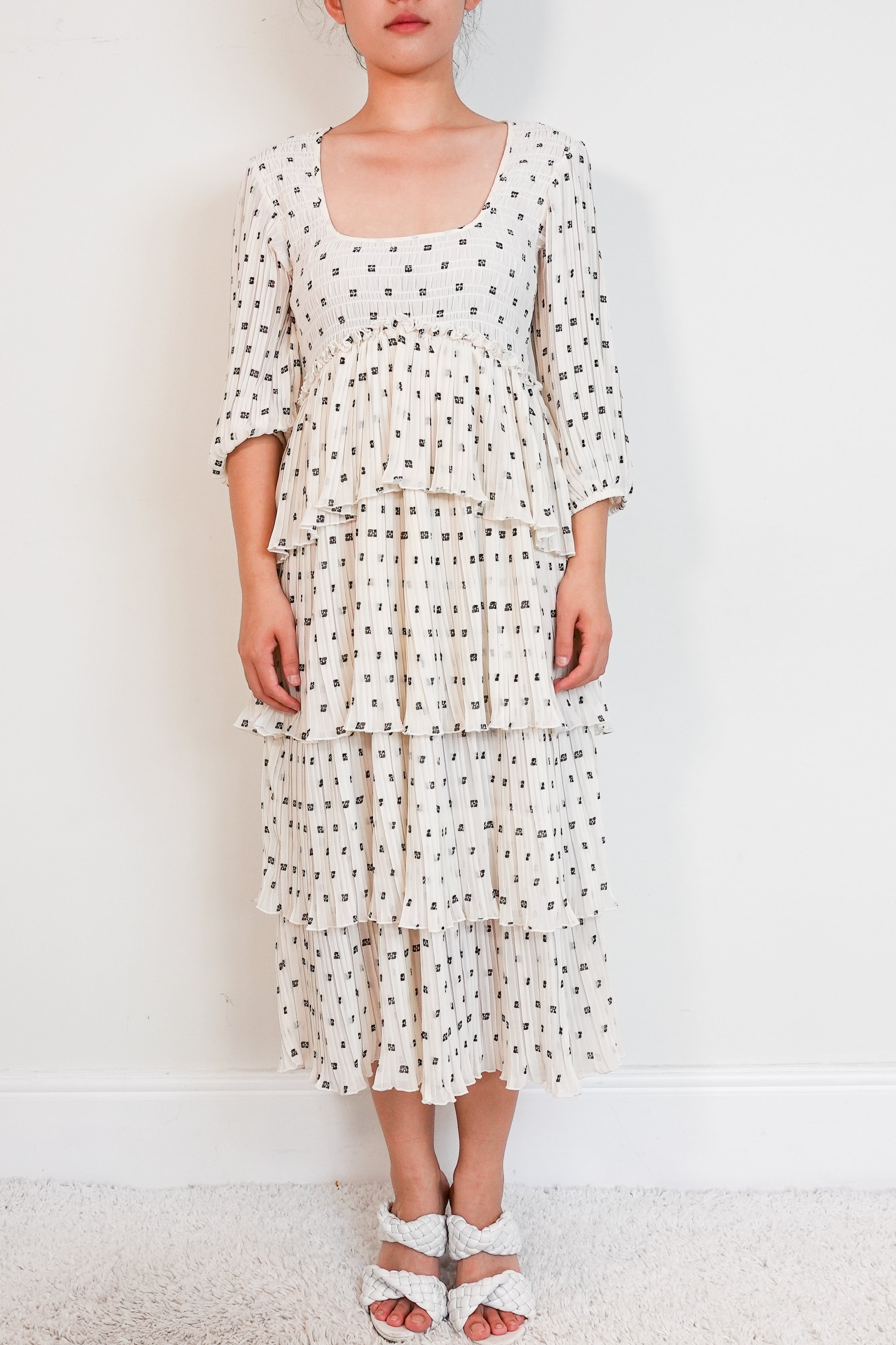 NEW GANNI Egret white tiered dress