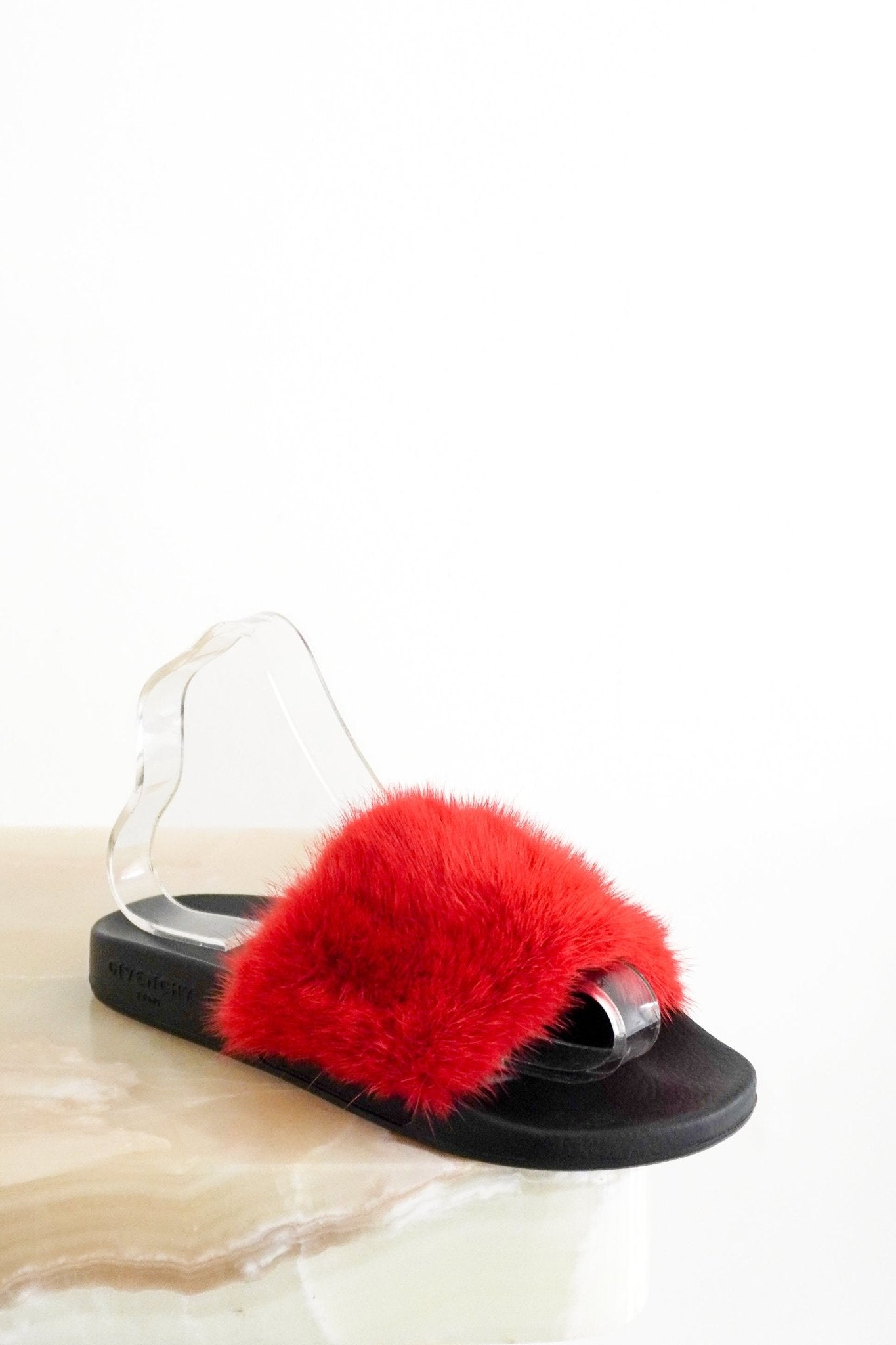 NEW Givenchy Red Mink Fur Flat Slides (RRP £490) | Authentic Preloved - Reloved Again
