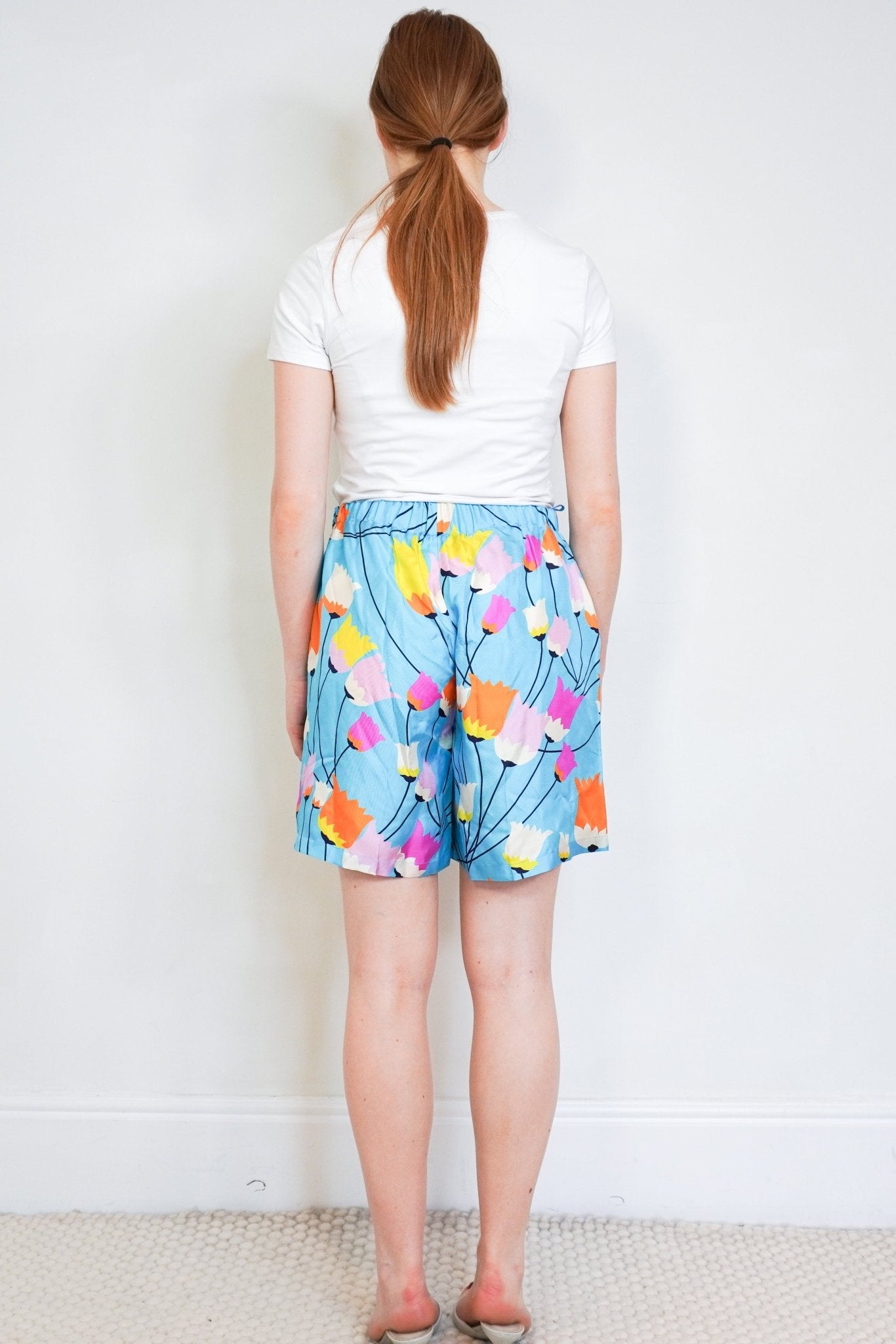 NEW Gucci Blue Floral Print Silk Drawstring Shorts (RRP £700) | Authentic Preloved - Reloved Again