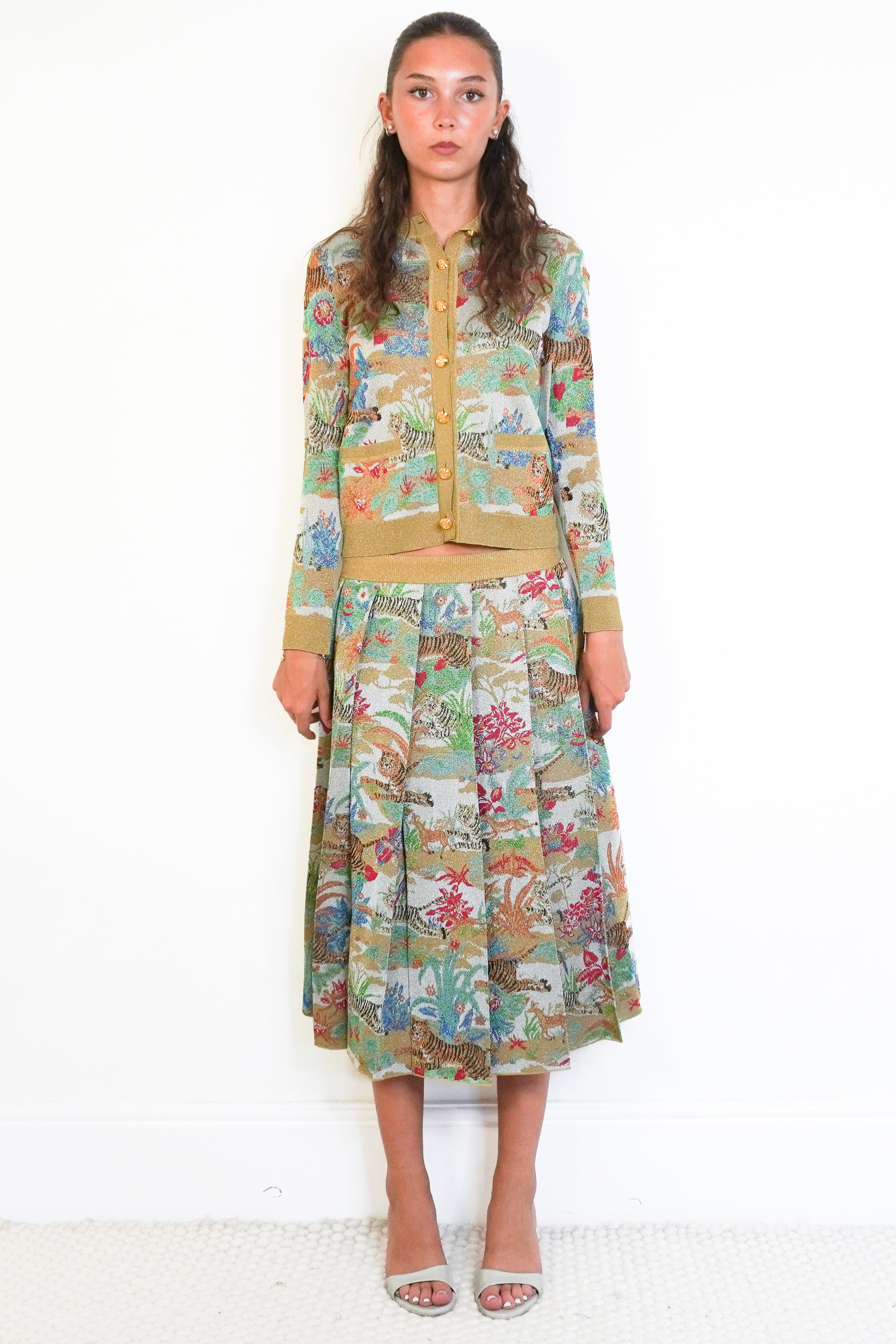 NEW Gucci Tiger Jacquard Pleated Skirt front photo chelsea london