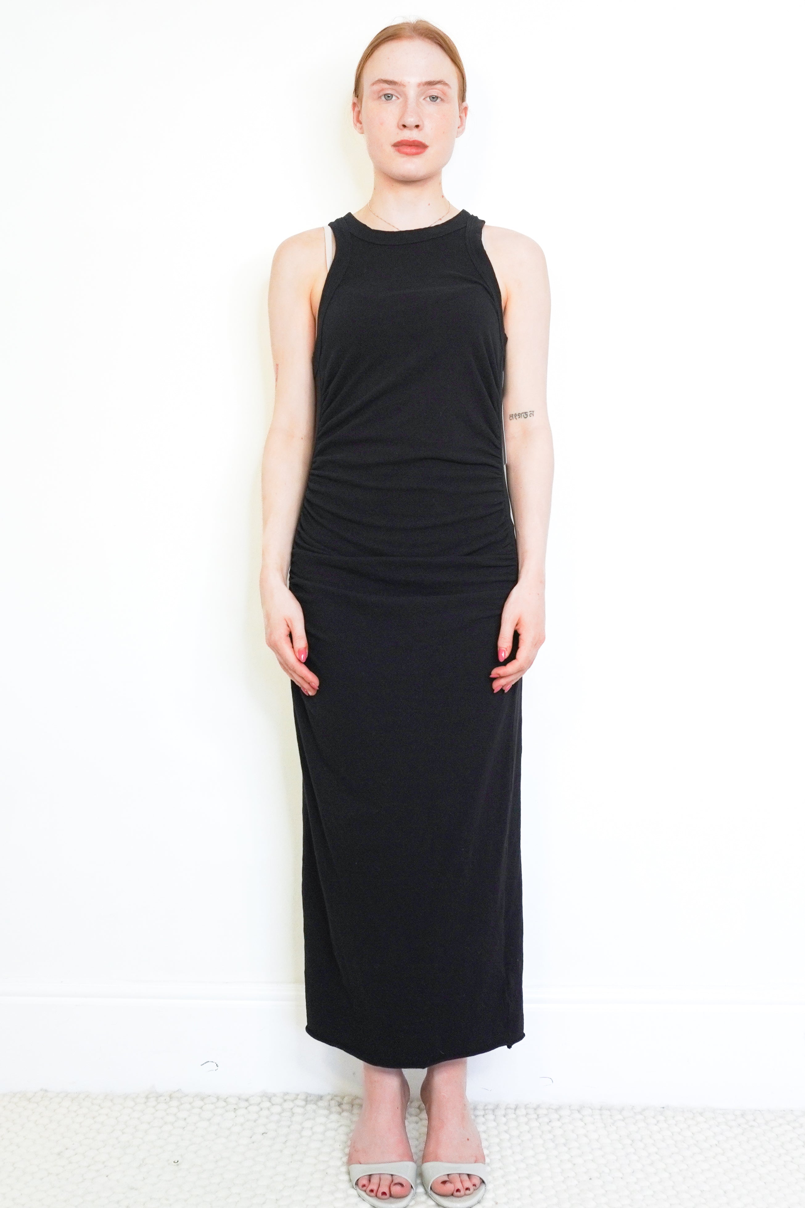 NEW James Perse Black Ruched Racerback Maxi Dress front photo chelsea london