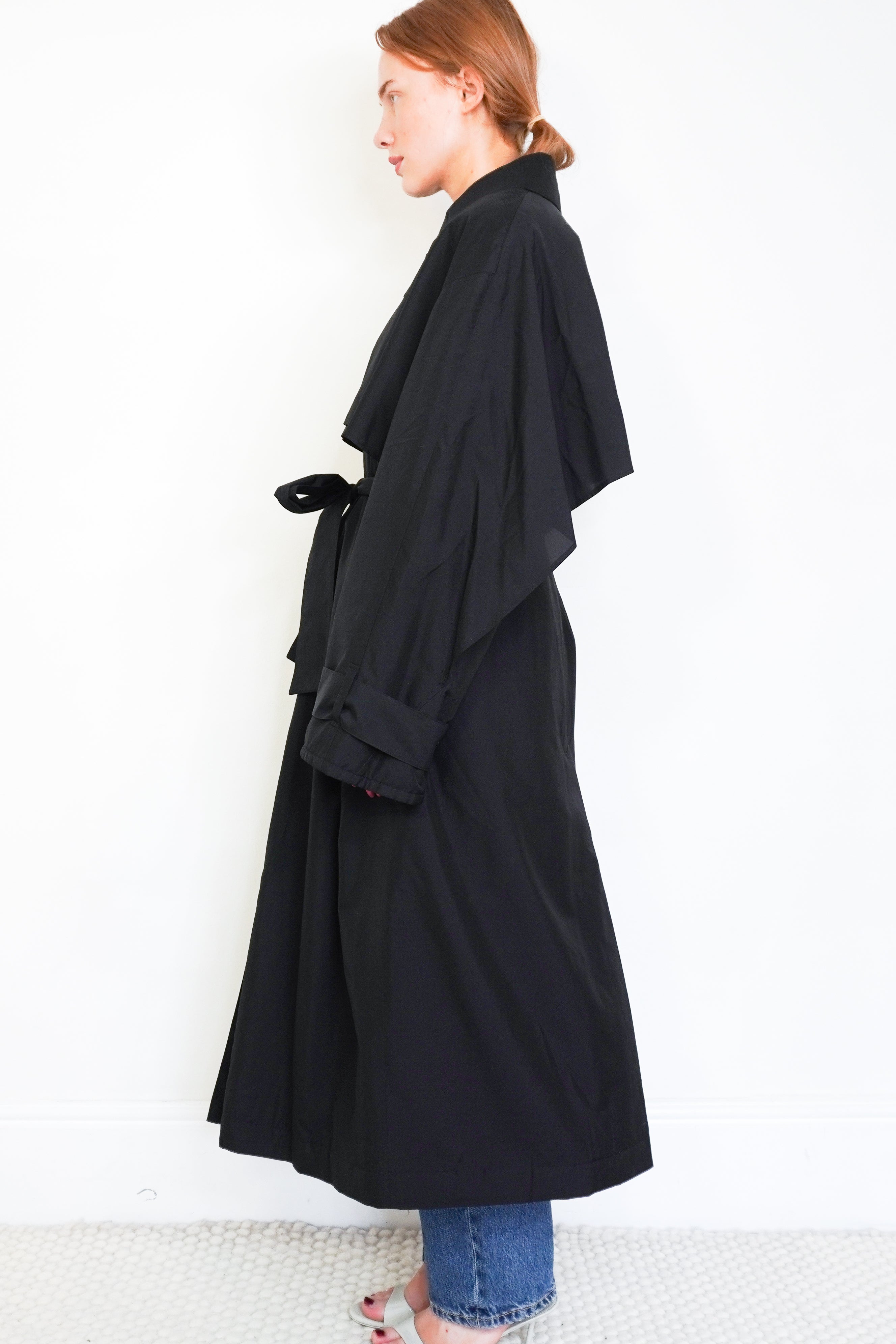 NEW Joseph Black Clovis Silky Quilted Long Coat side photo chelsea london