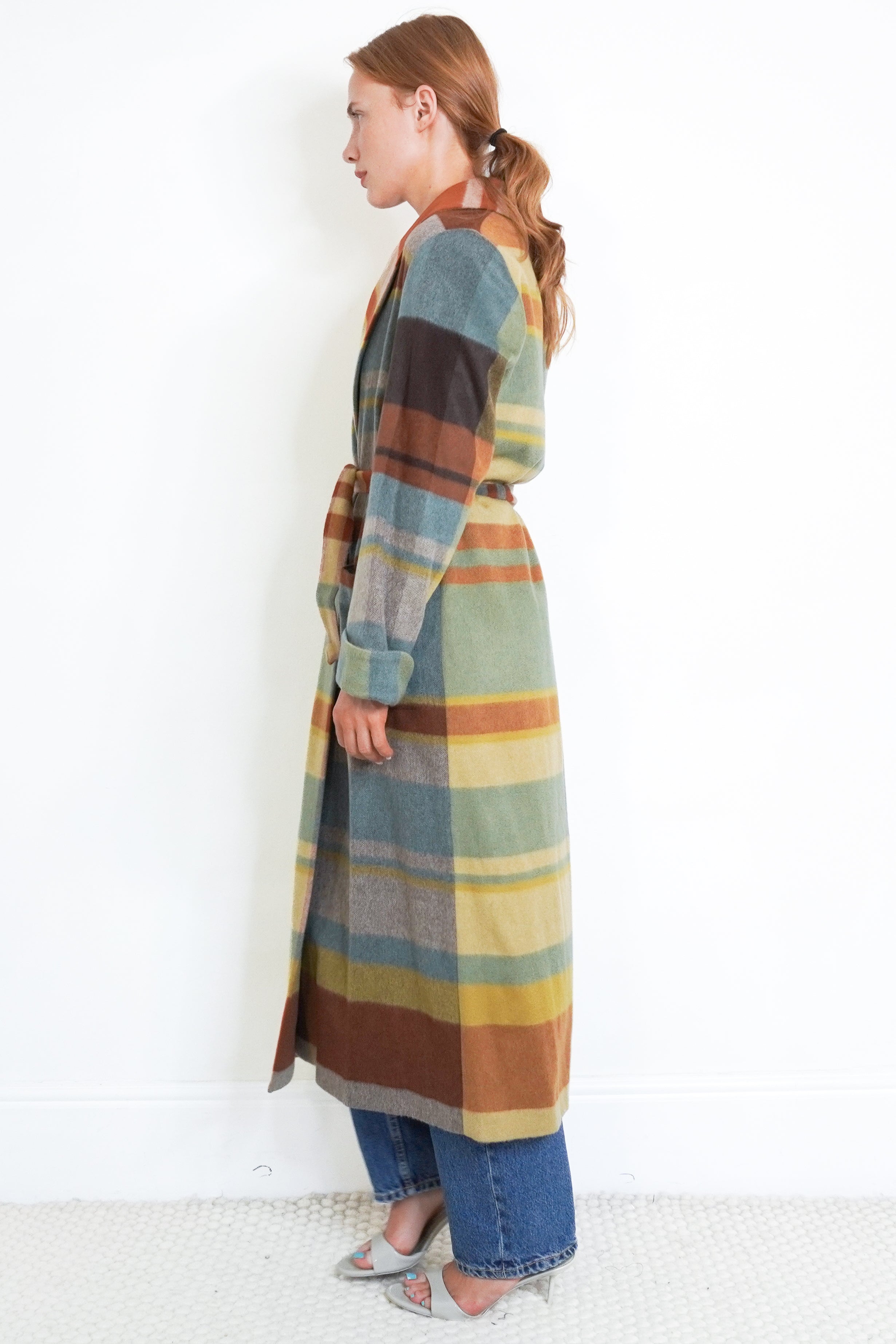 NEW Loro Piana Bovisa Royal Cashmere Robe Coat – Multicolour Check side photo chelsea london