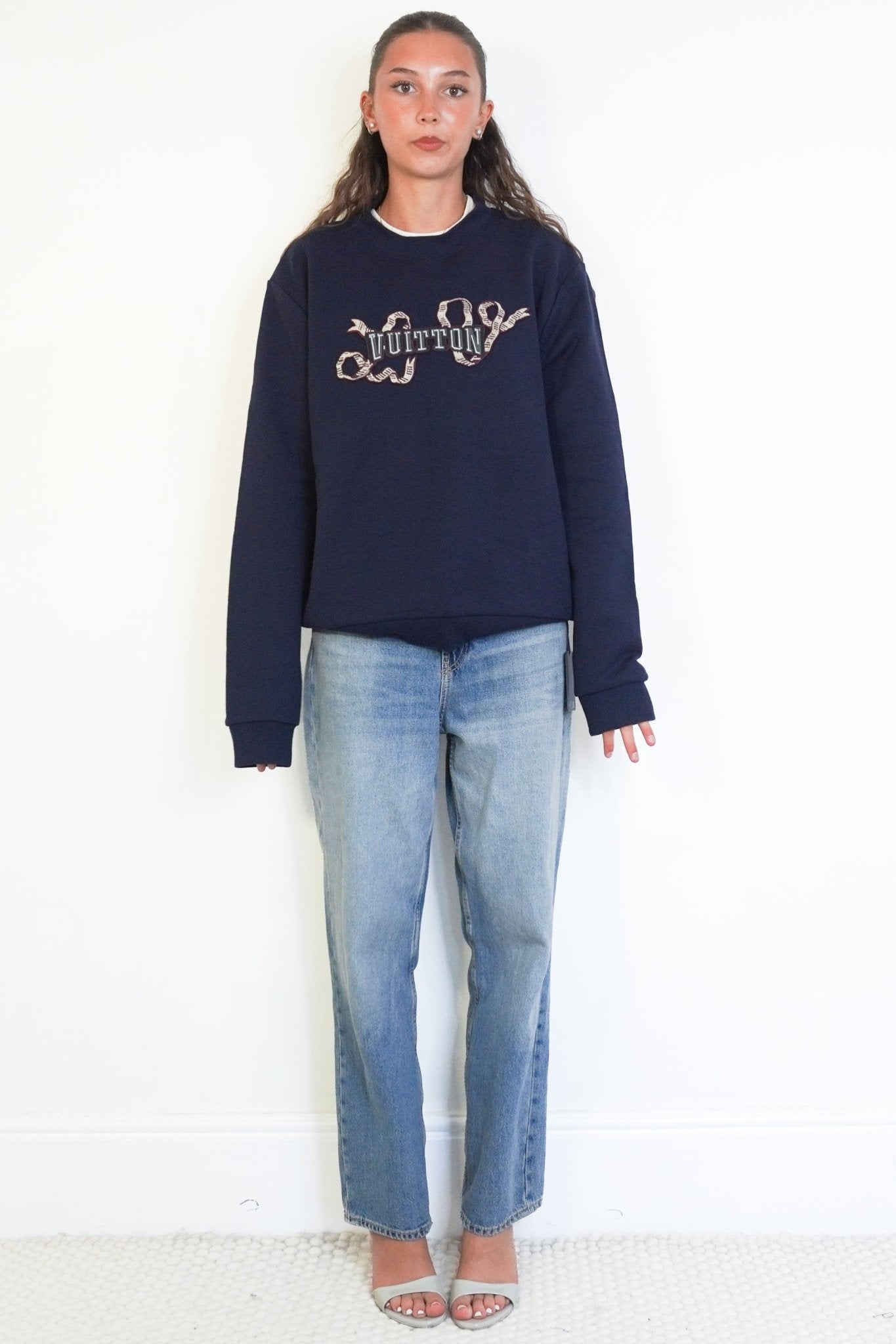NEW Louis Vuitton LV Ribbon Embroidered Crewneck in Navy (RRP £1100) | Authentic Preloved - Reloved Again