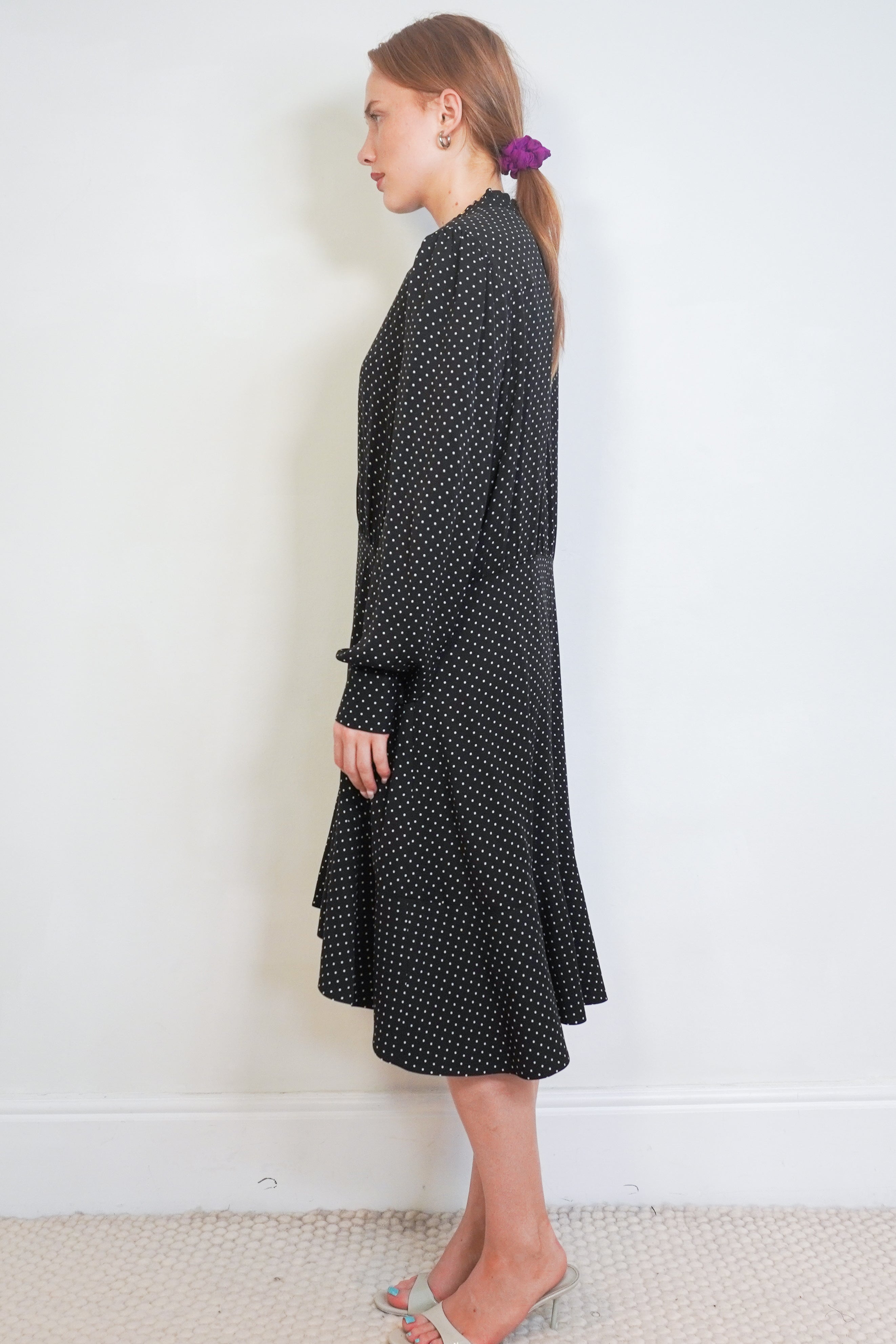 NEW ME+EM Black Silk Polka Dot Short Dress side photo chelsea london