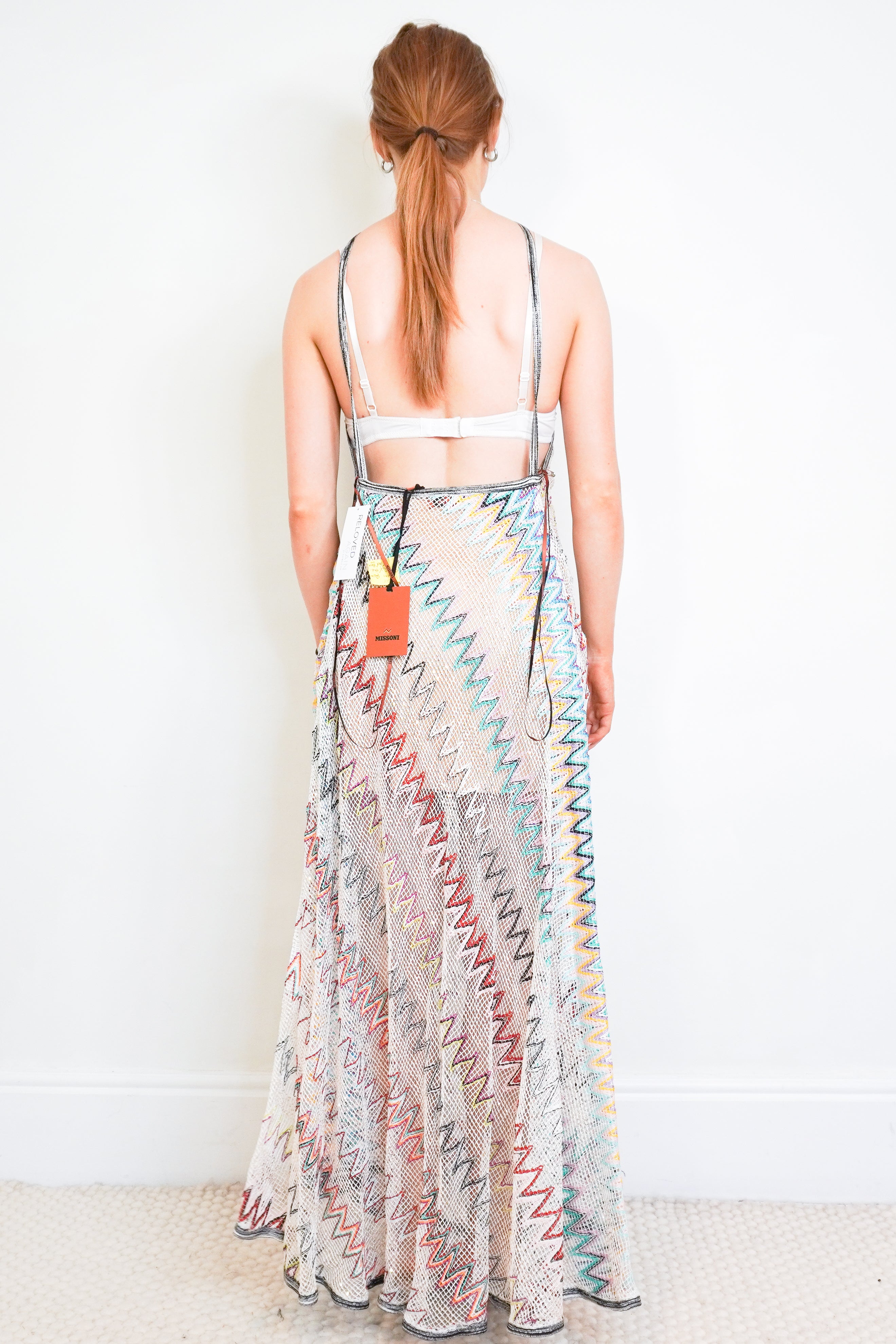 NEW Missoni Multicolour Zigzag Knit Halterneck Maxi Cover-Up Dress back photo chelsea london
