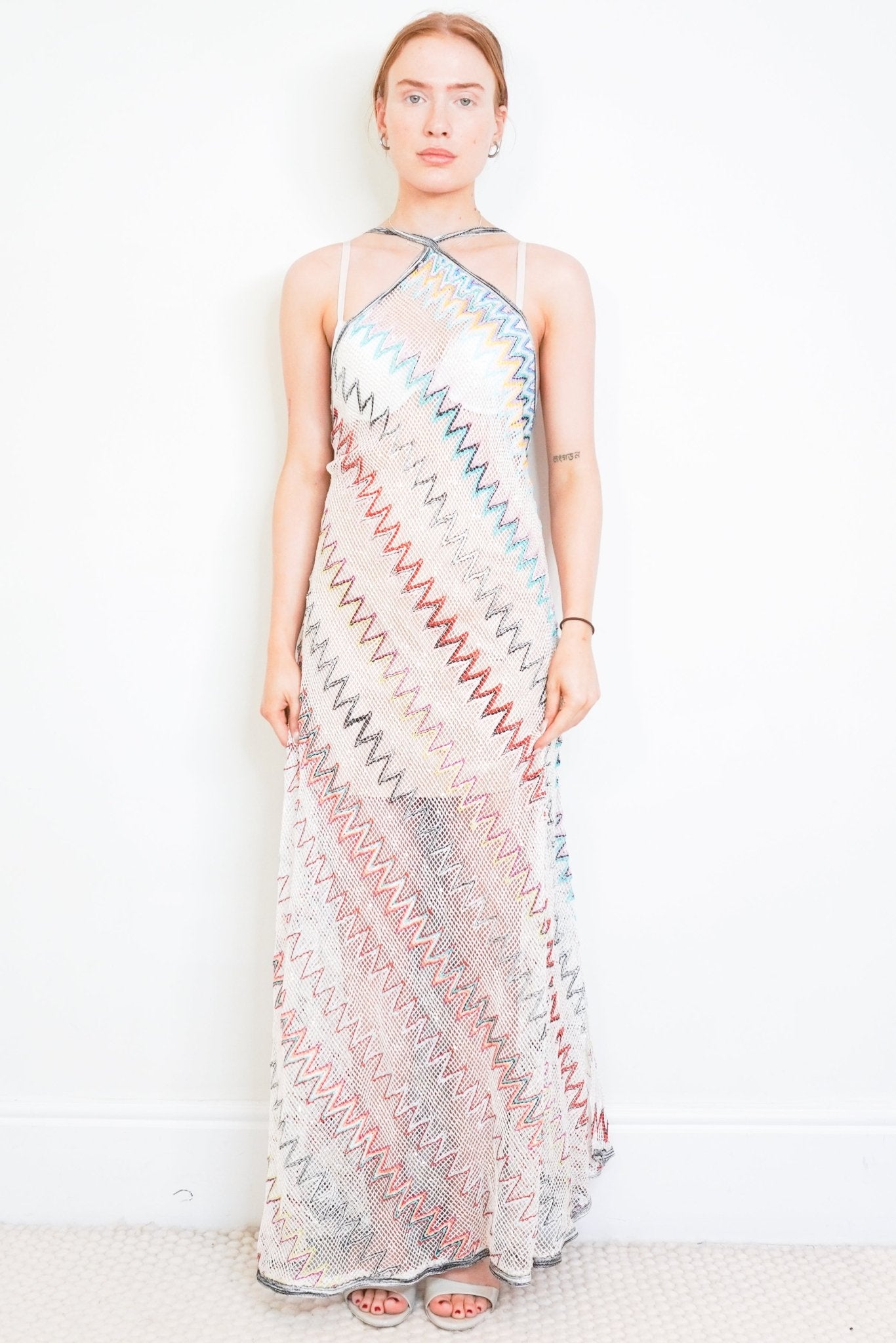 NEW Missoni Multicolour Zigzag Knit Halterneck Maxi Cover-Up Dress (RRP £1000) | Authentic Preloved - Reloved Again