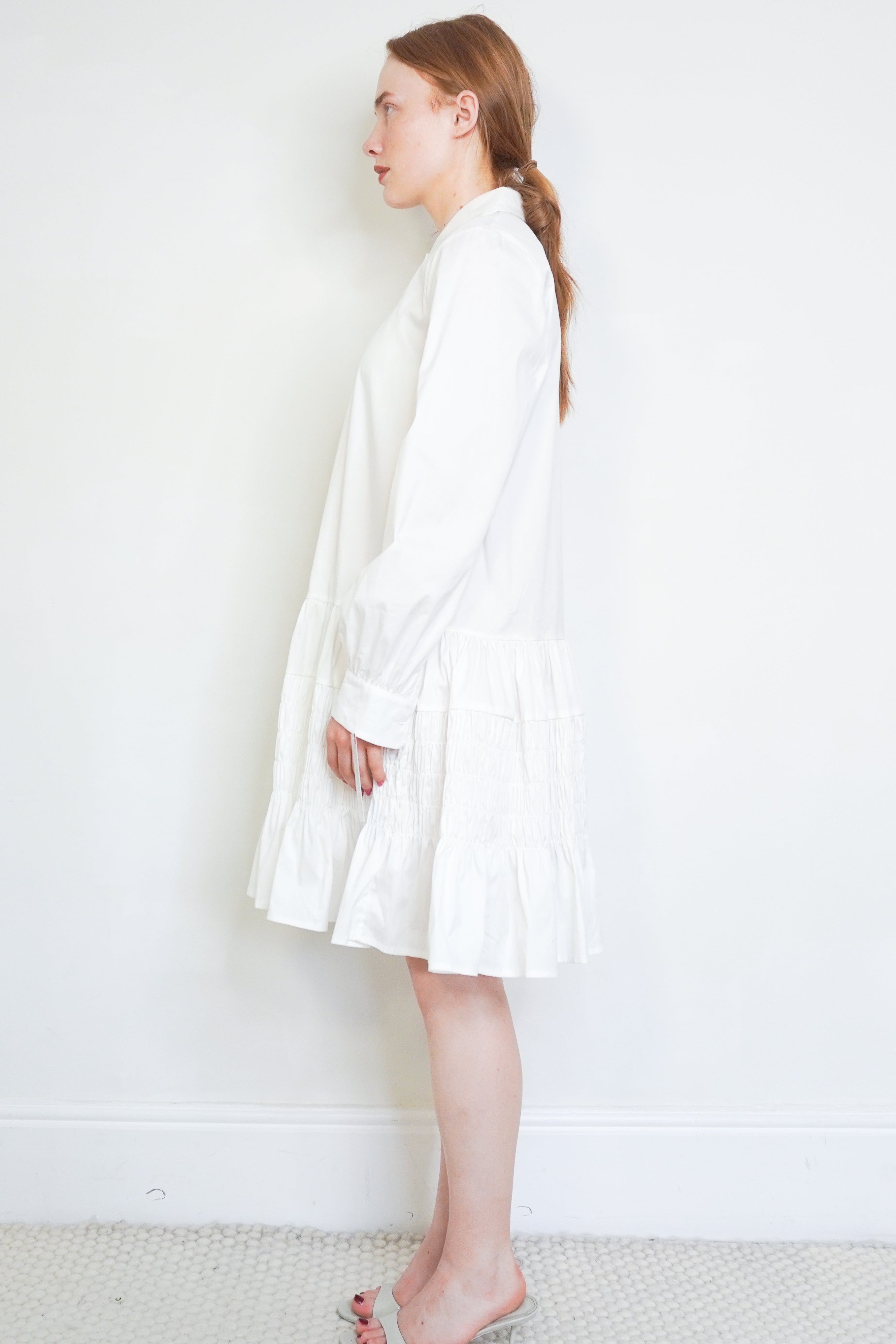 NEW Molly Goddard White Cotton Shirt Dress side photo chelsea london