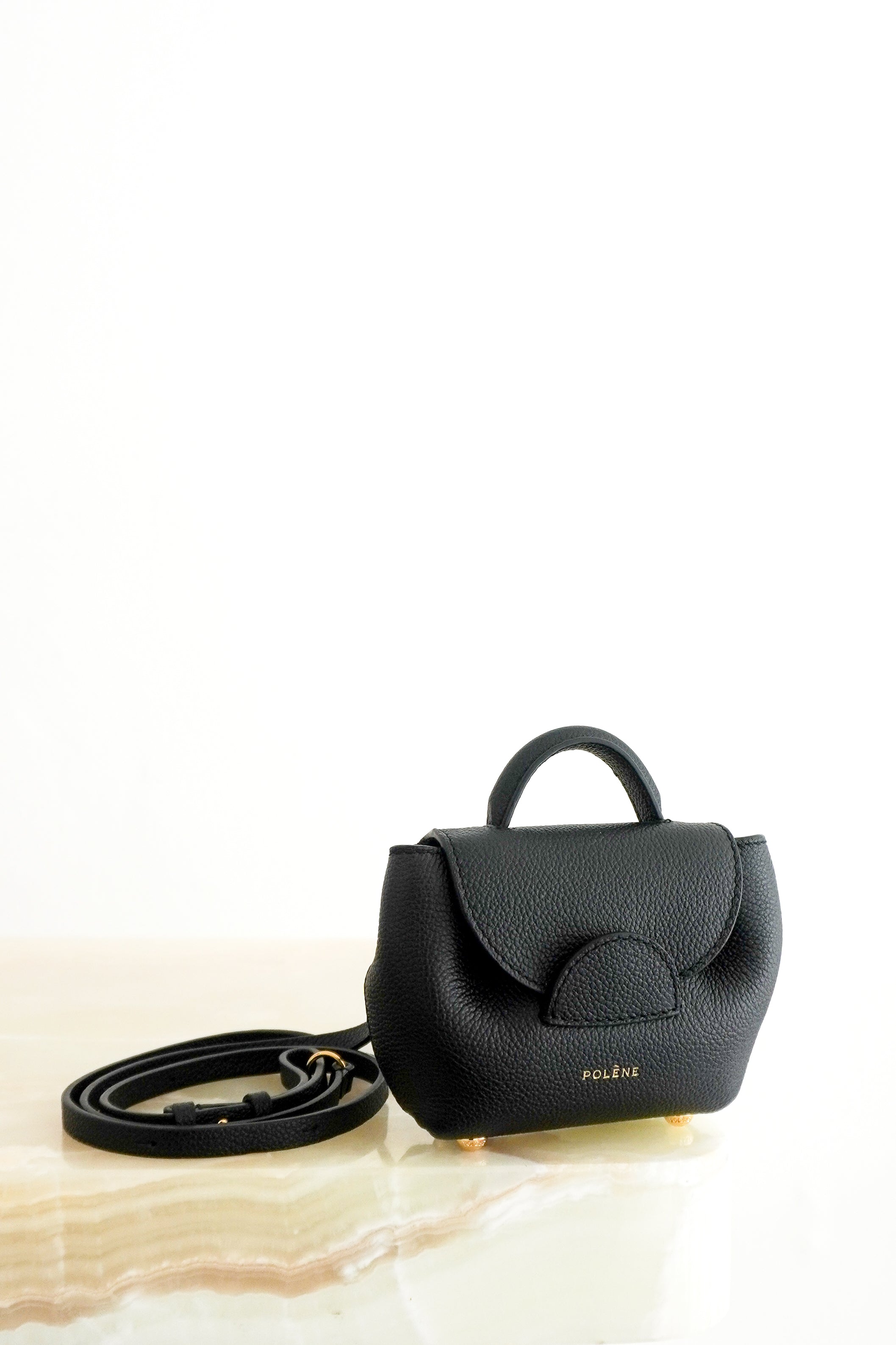 NEW Polène Numéro Un Micro Bag in Textured Black front photo chelsea london