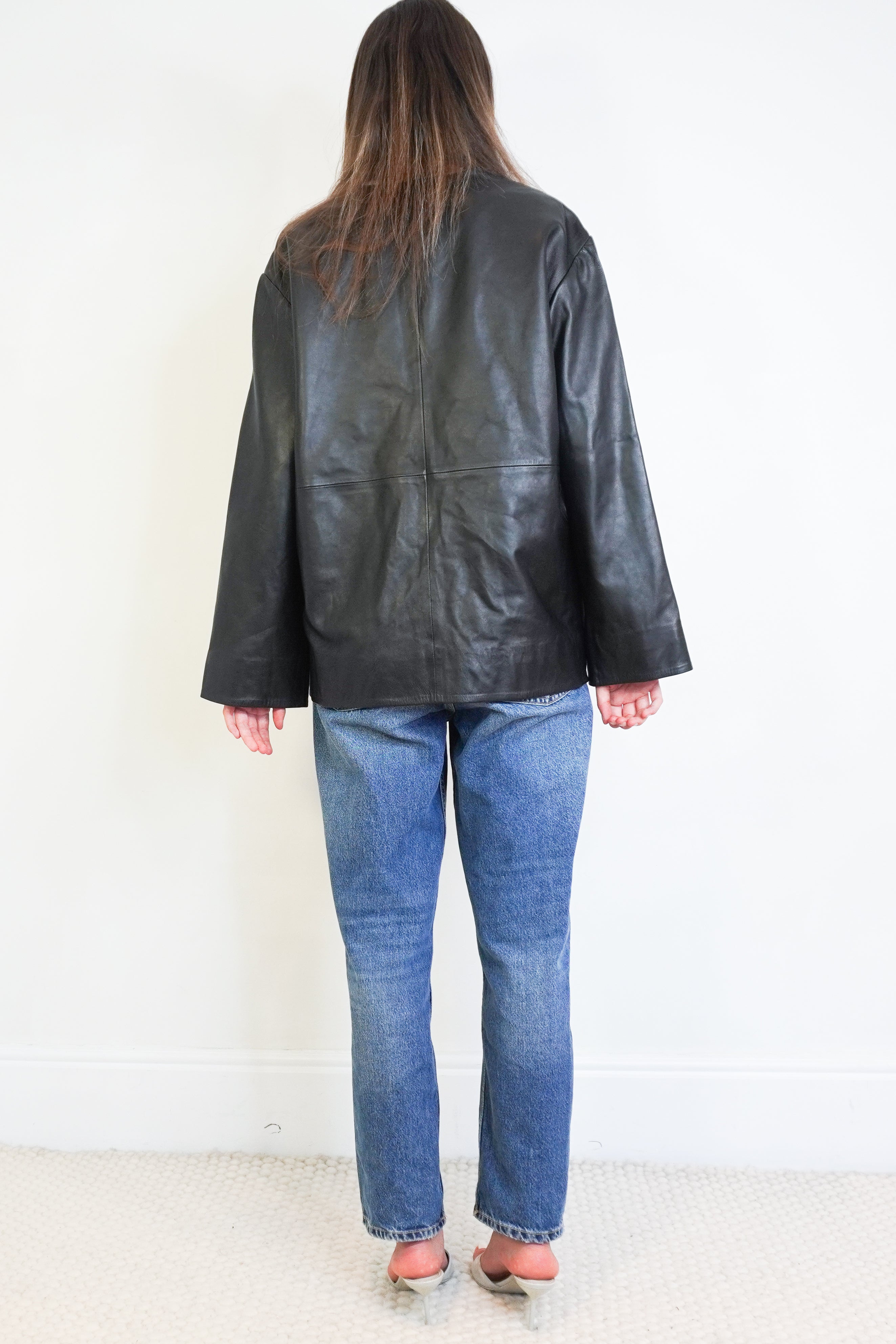 NEW Róhe Mandarin Closure Leather Jacket in Black back photo chelsea london