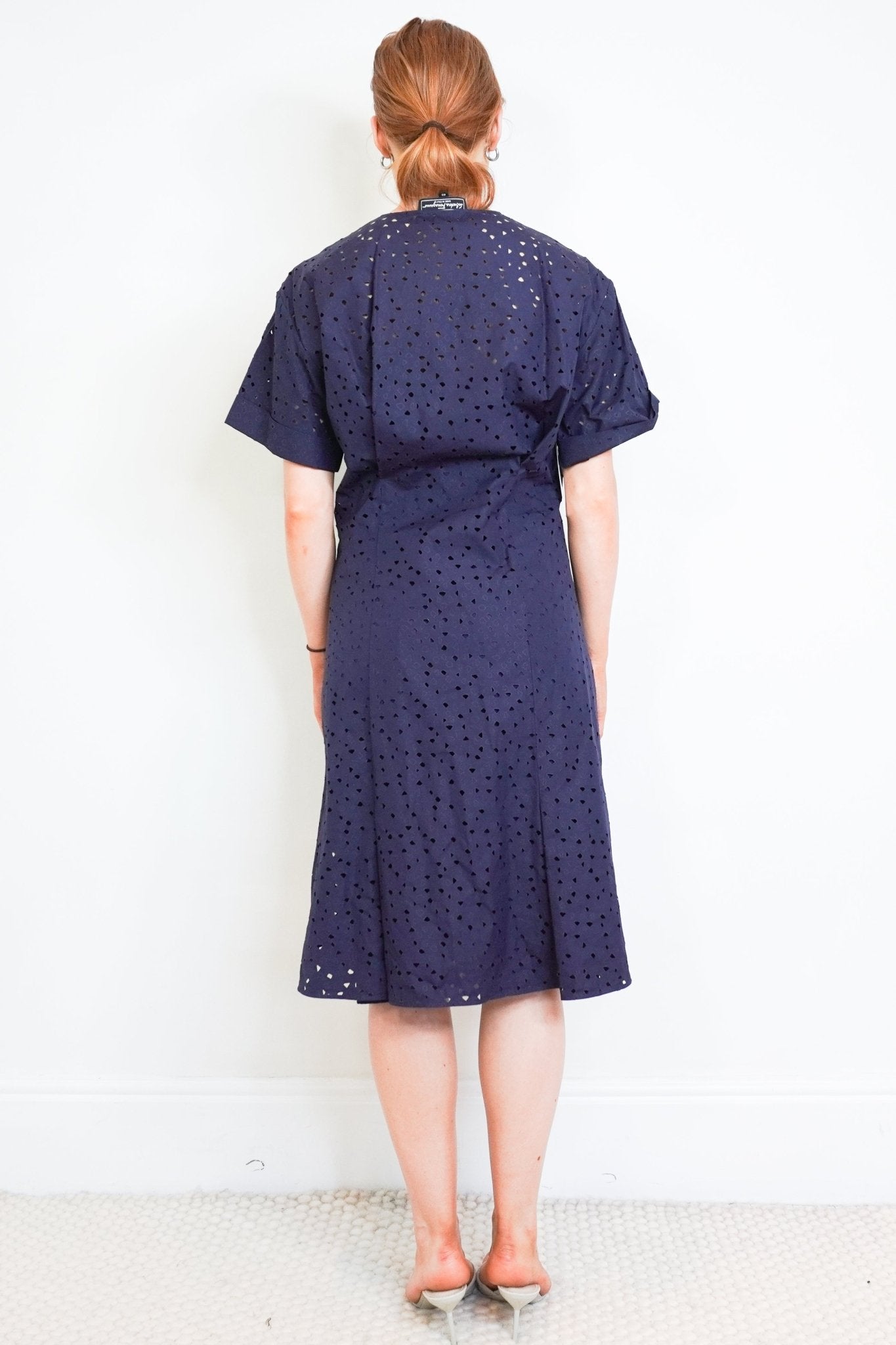 NEW Salvatore Ferragamo Navy Eyelet Cotton Dress (RRP £300) | Authentic Preloved - Reloved Again