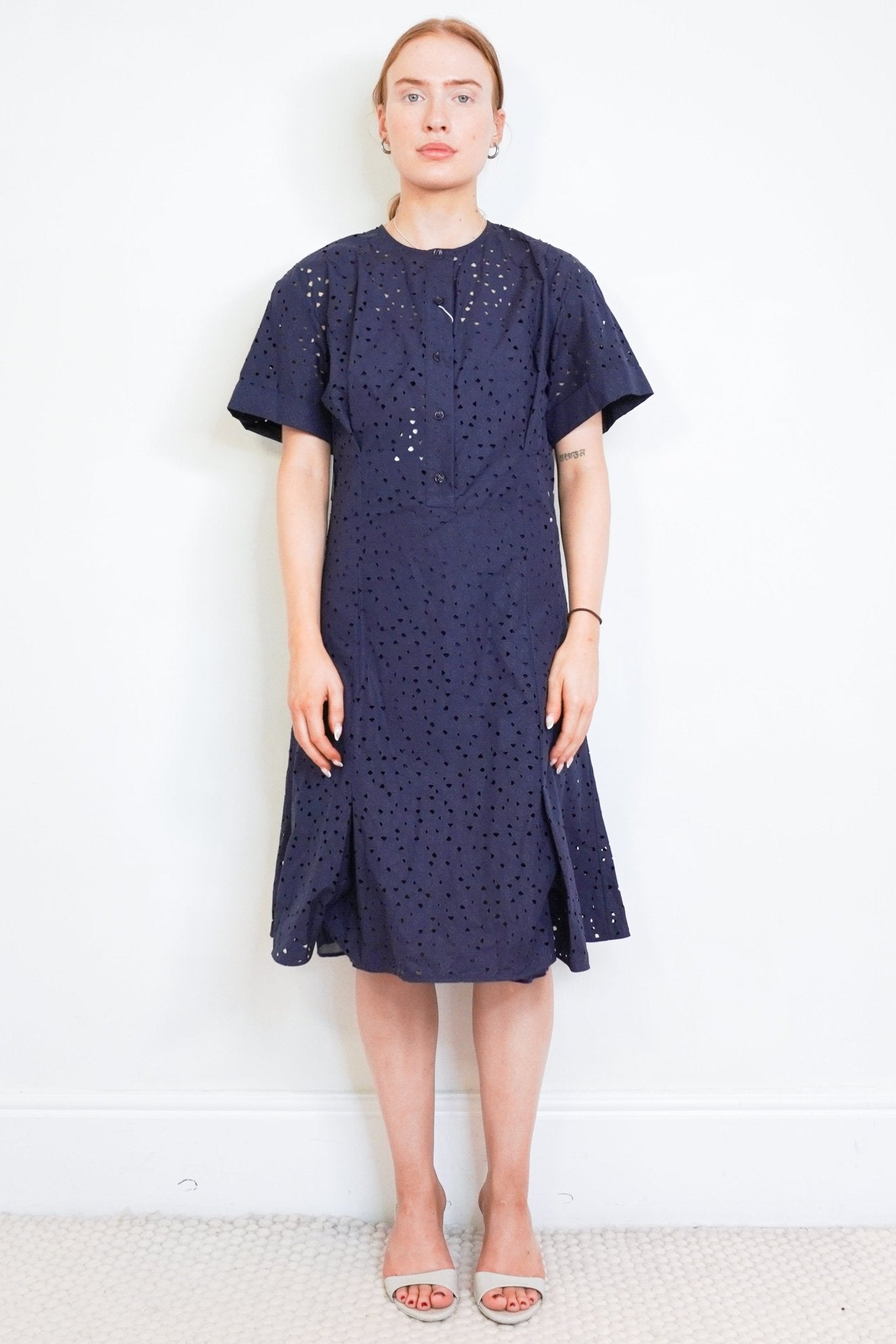 NEW Salvatore Ferragamo Navy Eyelet Cotton Dress (RRP £300) | Authentic Preloved - Reloved Again
