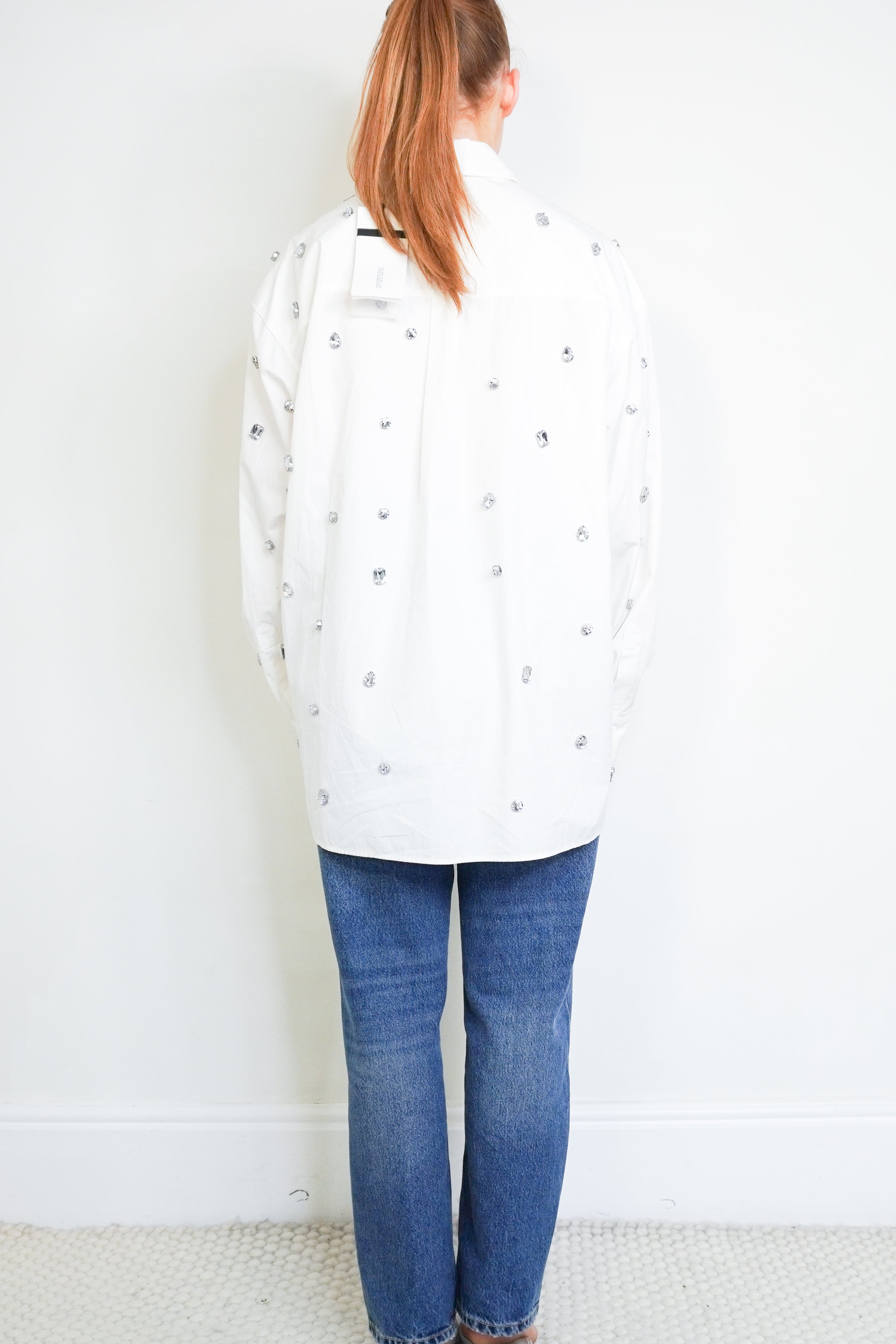 NEW Sportmax Nordica Crystal Embellished Shirt in White back  photo chelsea london