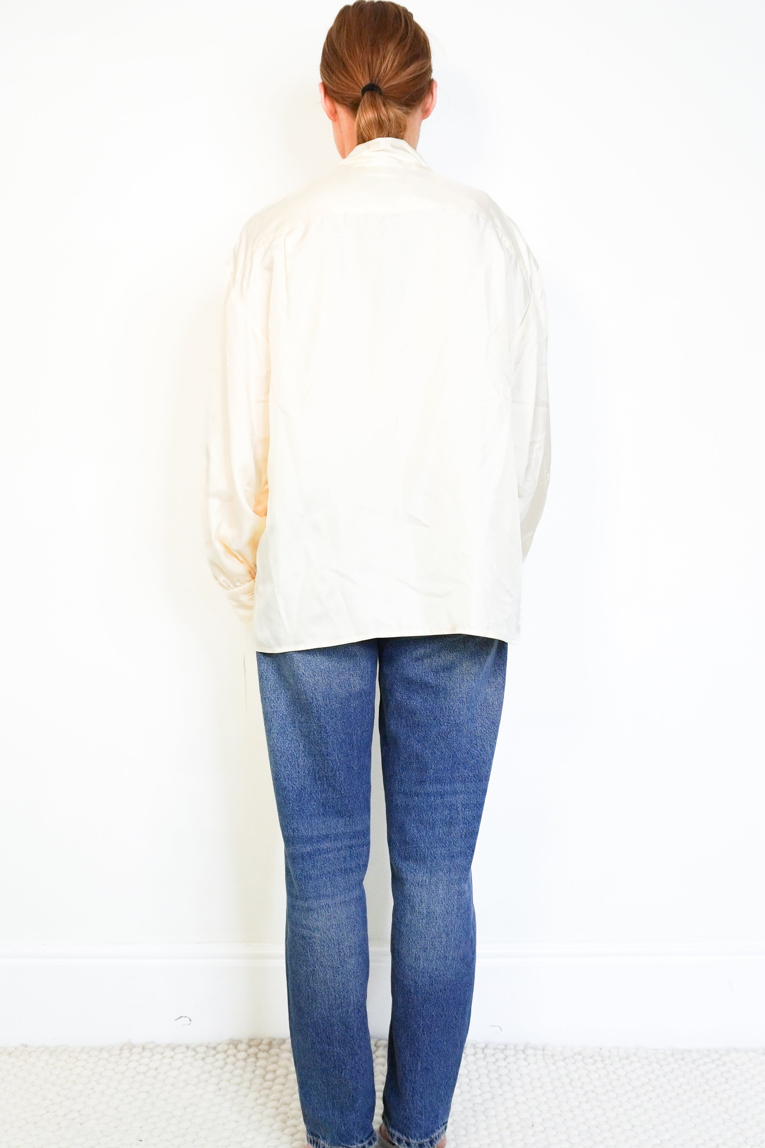 NEW Tory Burch Ivory Silk Bow Blouse back photo chelsea london