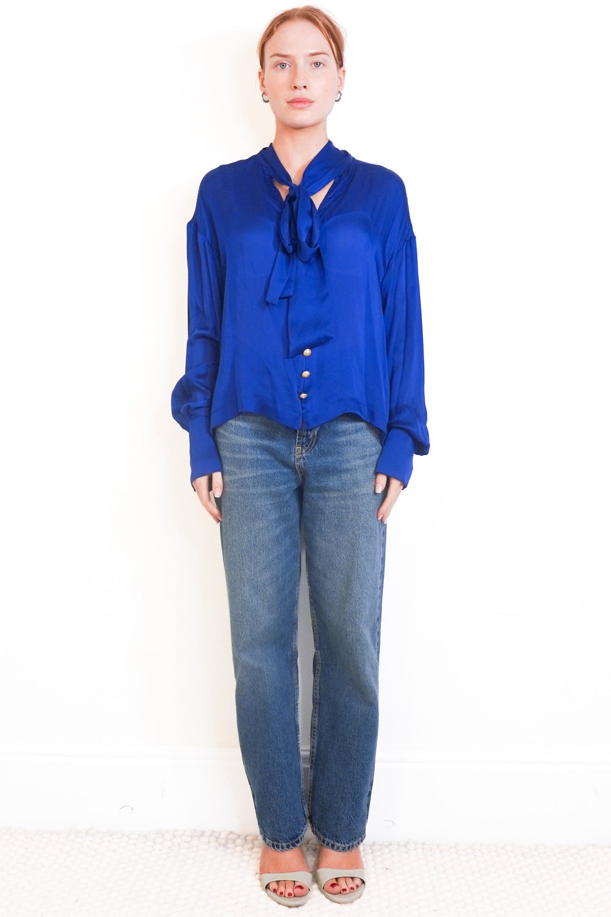 NWT Balmain Cobalt Blue Silk Blouse (RRP £500) | Authentic Preloved - Reloved Again
