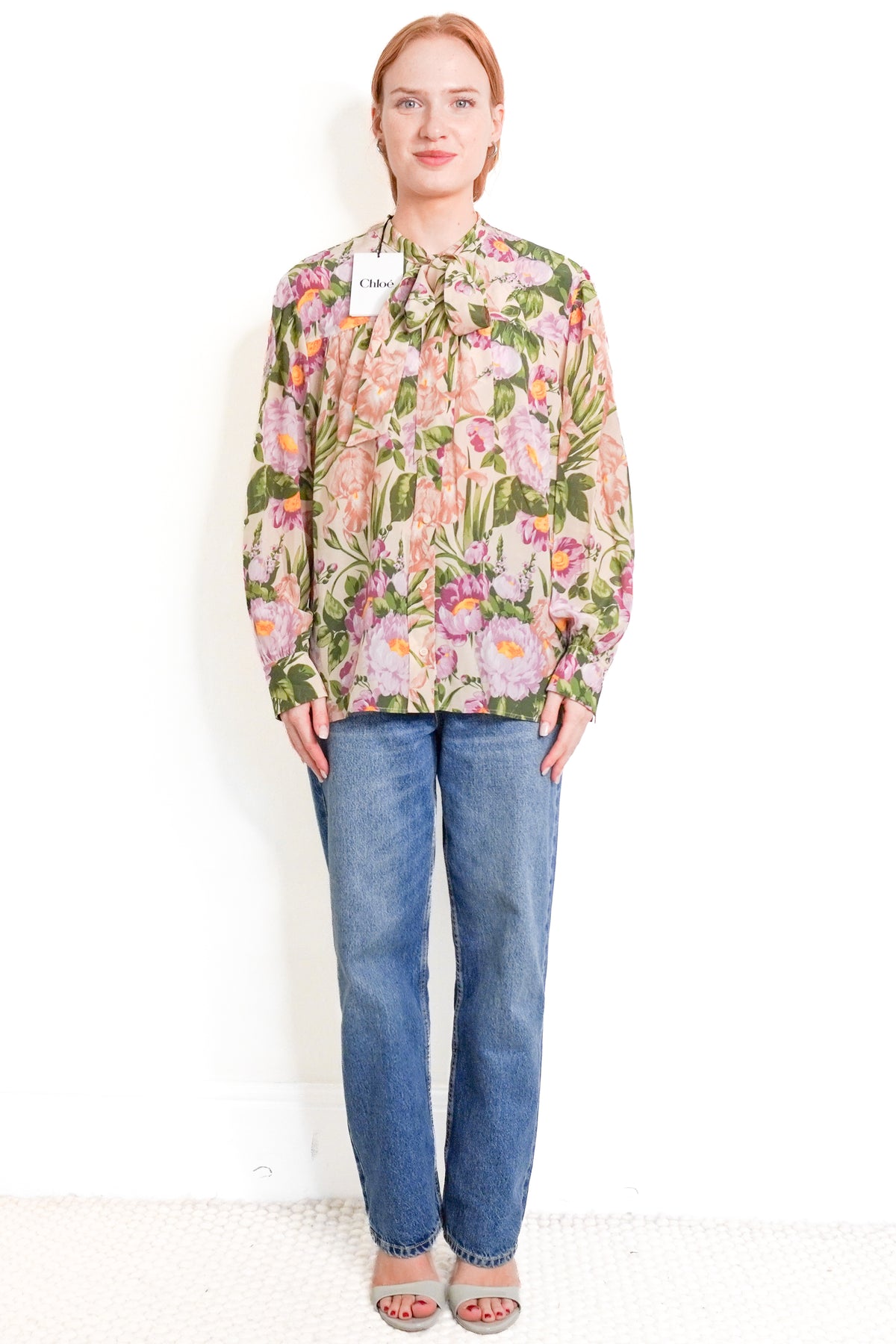 NWT Chloe Macadamia Floral Silk Blouse (RRP £1000) | Authentic Preloved front