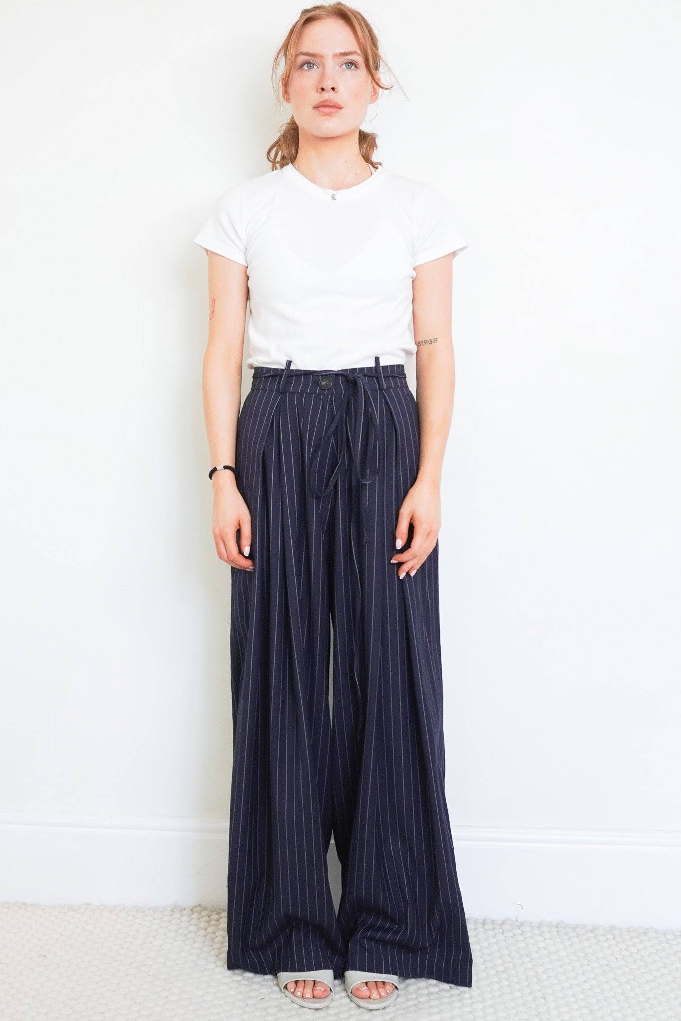 New The Frankie Shop Noor Navy/Pinstripe Pants RRP £133 | Authentic Preloved - final sale no returns - Reloved Again