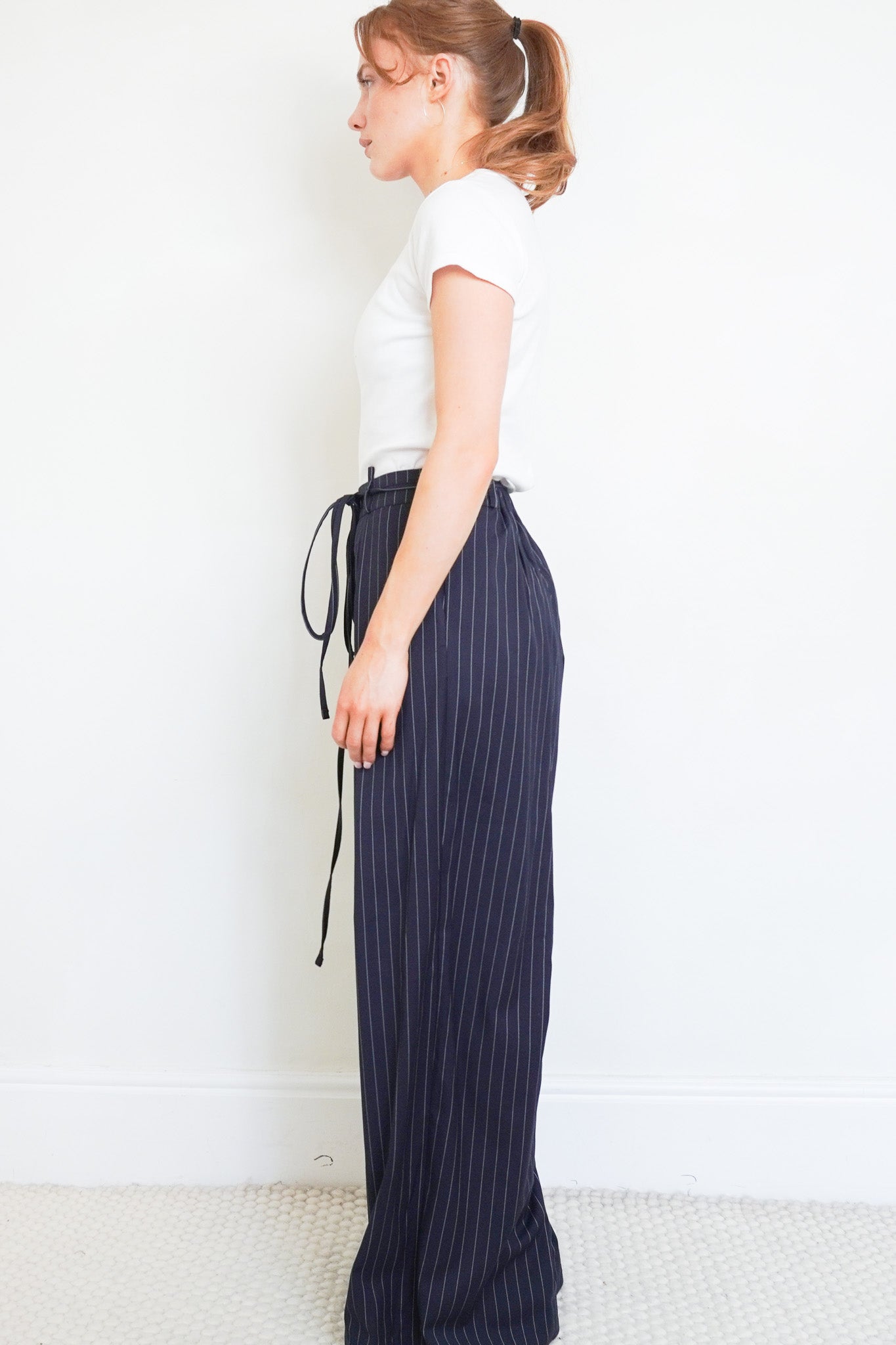 New The Frankie Shop Noor Navy/Pinstripe Pants RRP £133 | Authentic Preloved - final sale no returns - Reloved Again