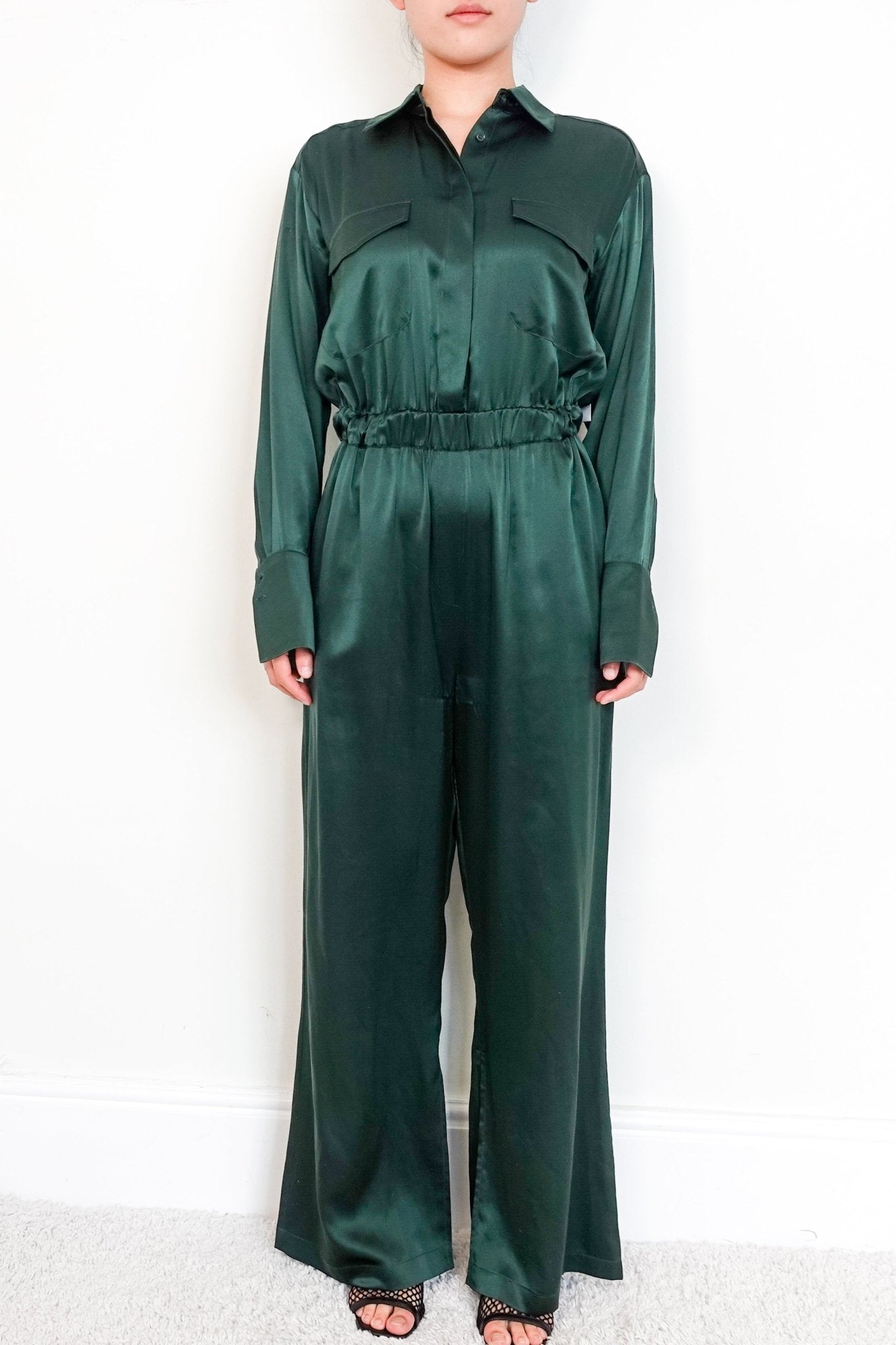 Nicholas Satin Green Button Down Jumpsuit RRP £600 | Authentic Preloved - Reloved Again