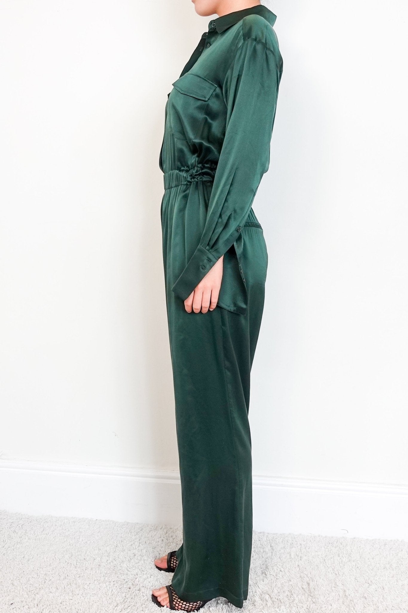 Nicholas Satin Green Button Down Jumpsuit RRP £600 | Authentic Preloved - Reloved Again