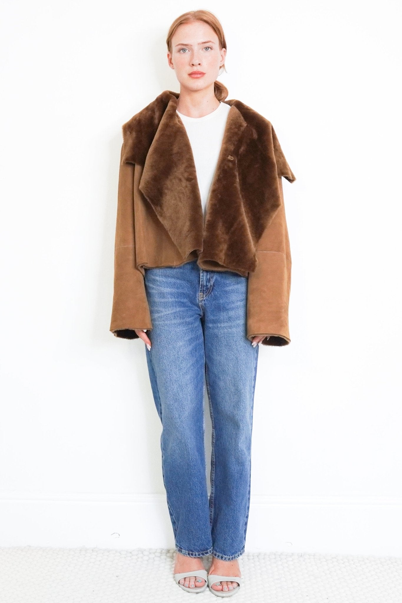 Nour Hammour Brown Lambskin Shearling Cropped Jacket (RRP £1280) | Authentic Preloved - Reloved Again