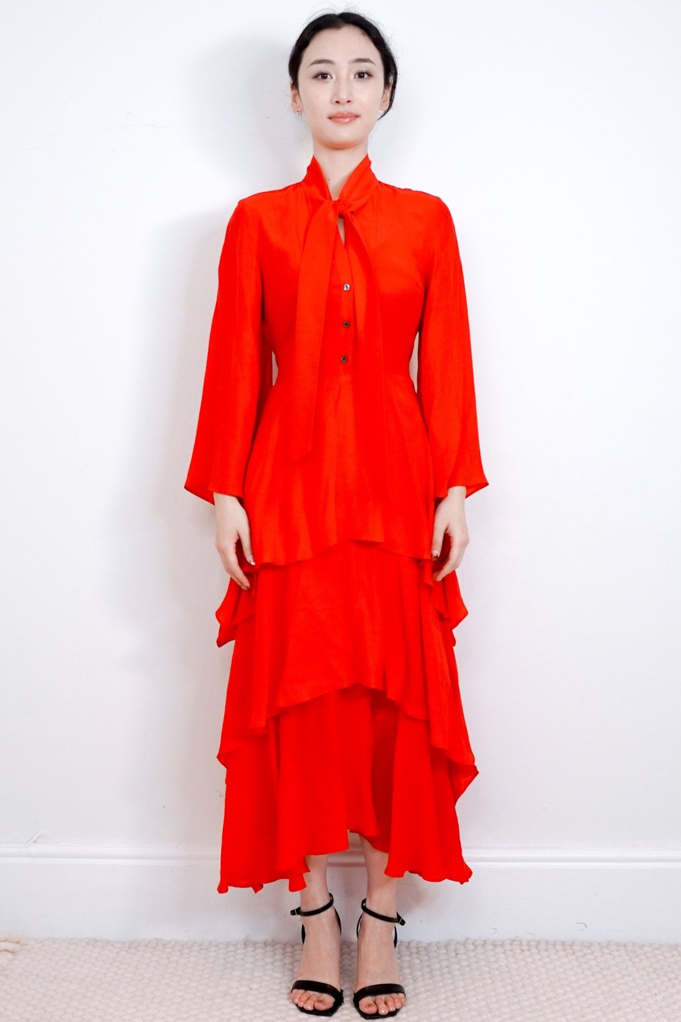 Osman London Red Silk Tiered Dress RRP £300 | Authentic Preloved - Reloved Again