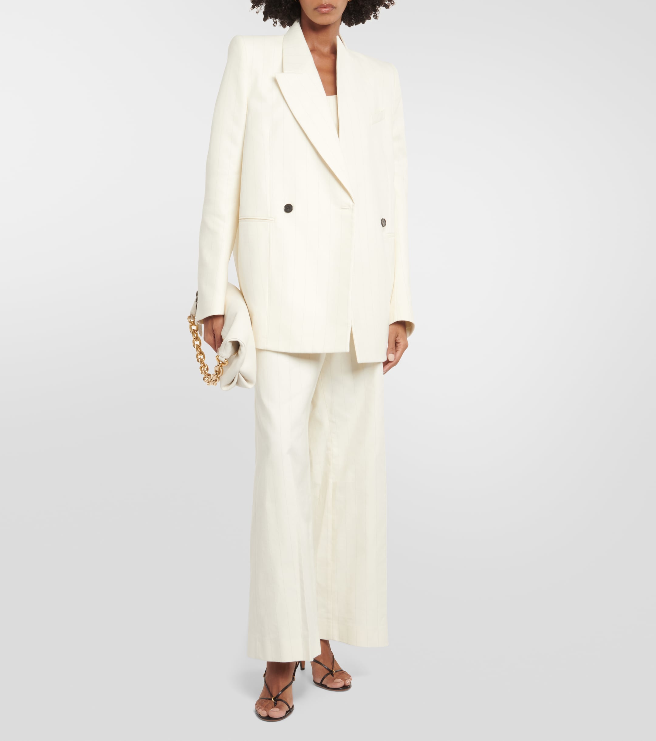 Khaite Malek Striped Cotton Tuxedo Jacket in Cream Black Stripe (RRP £2200) | Authentic Preloved