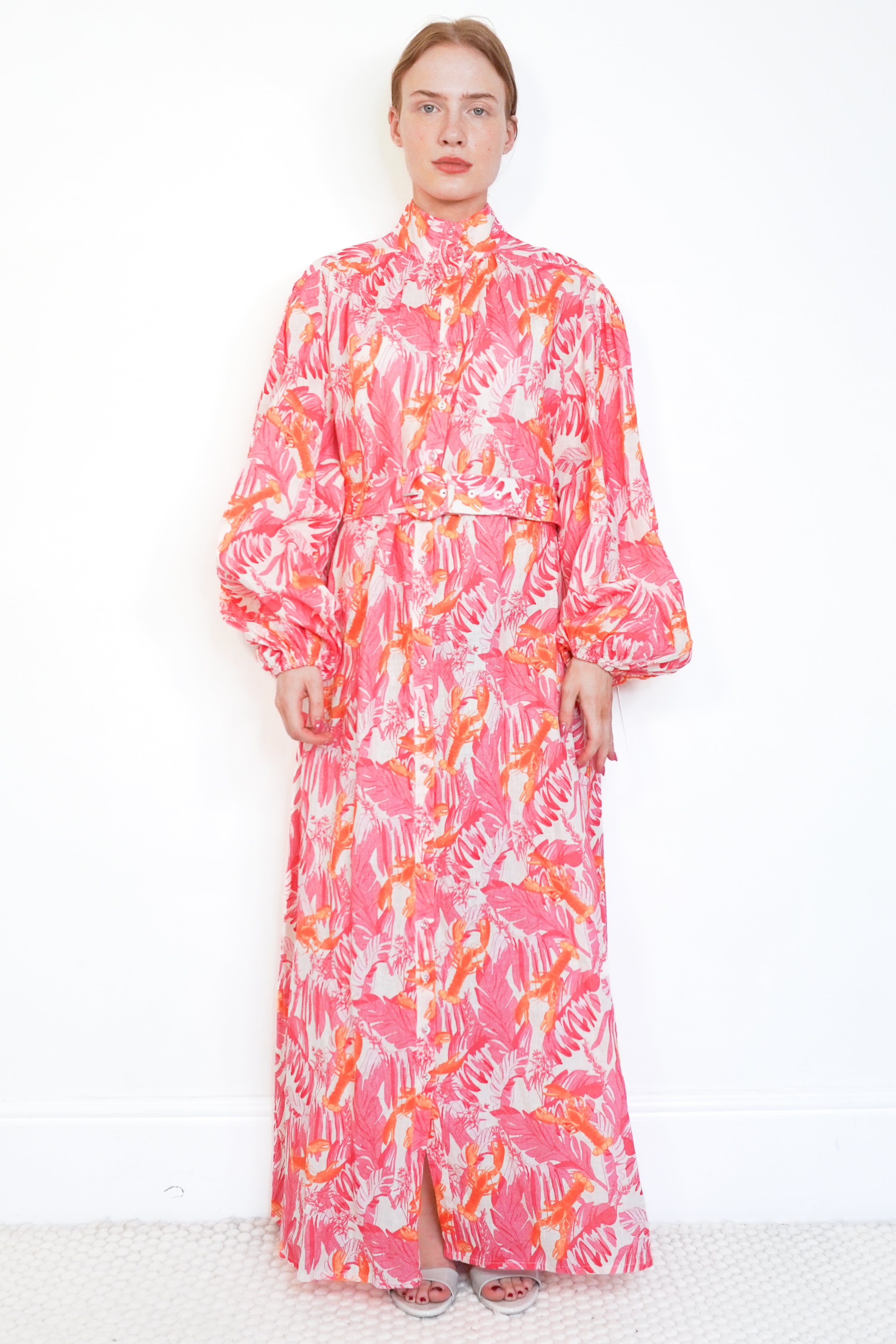 PALM Noosa Pink and Orange Linen Dress front photo chelsea london