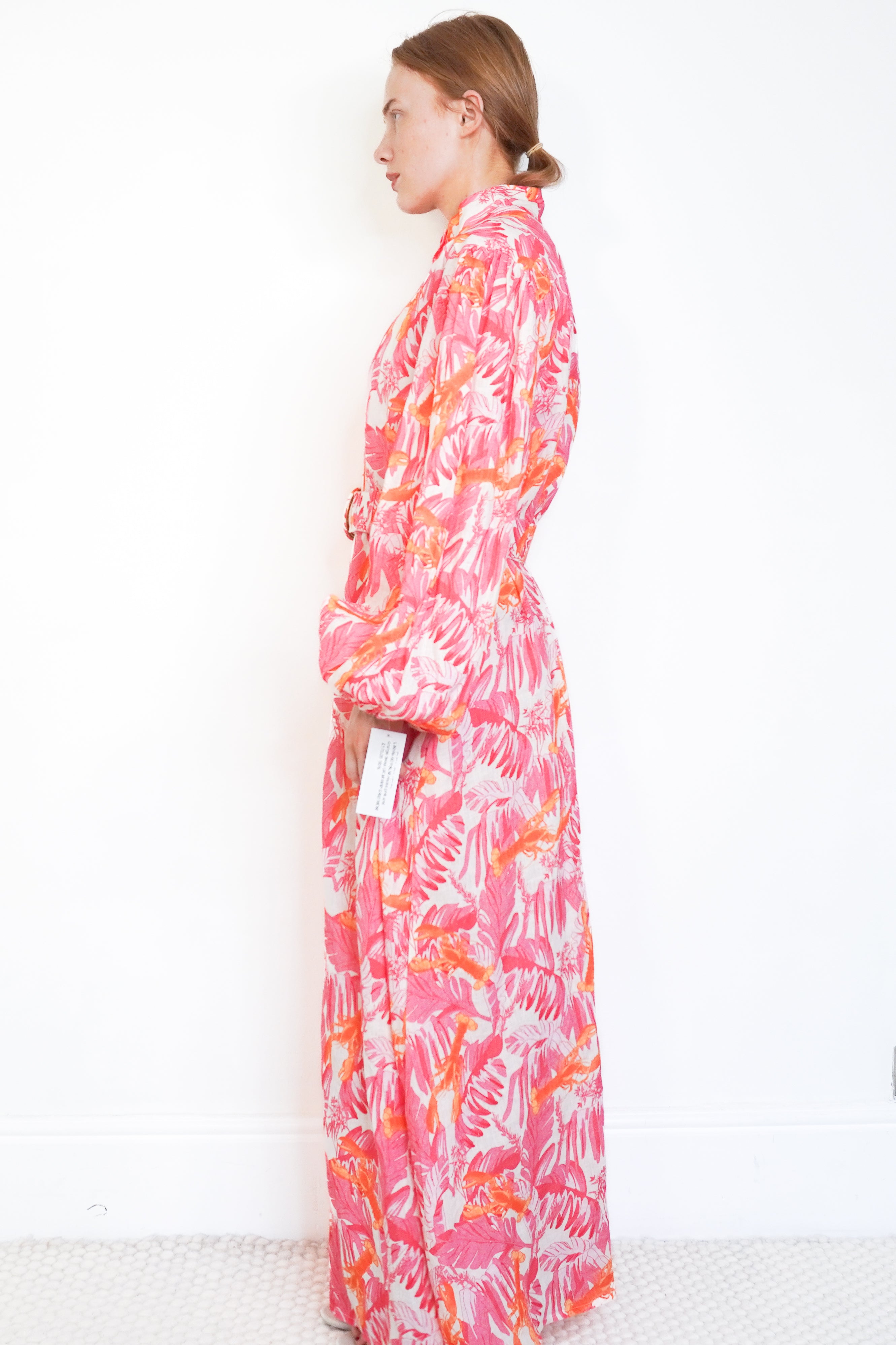 PALM Noosa Pink and Orange Linen Dress side photo chelsea london